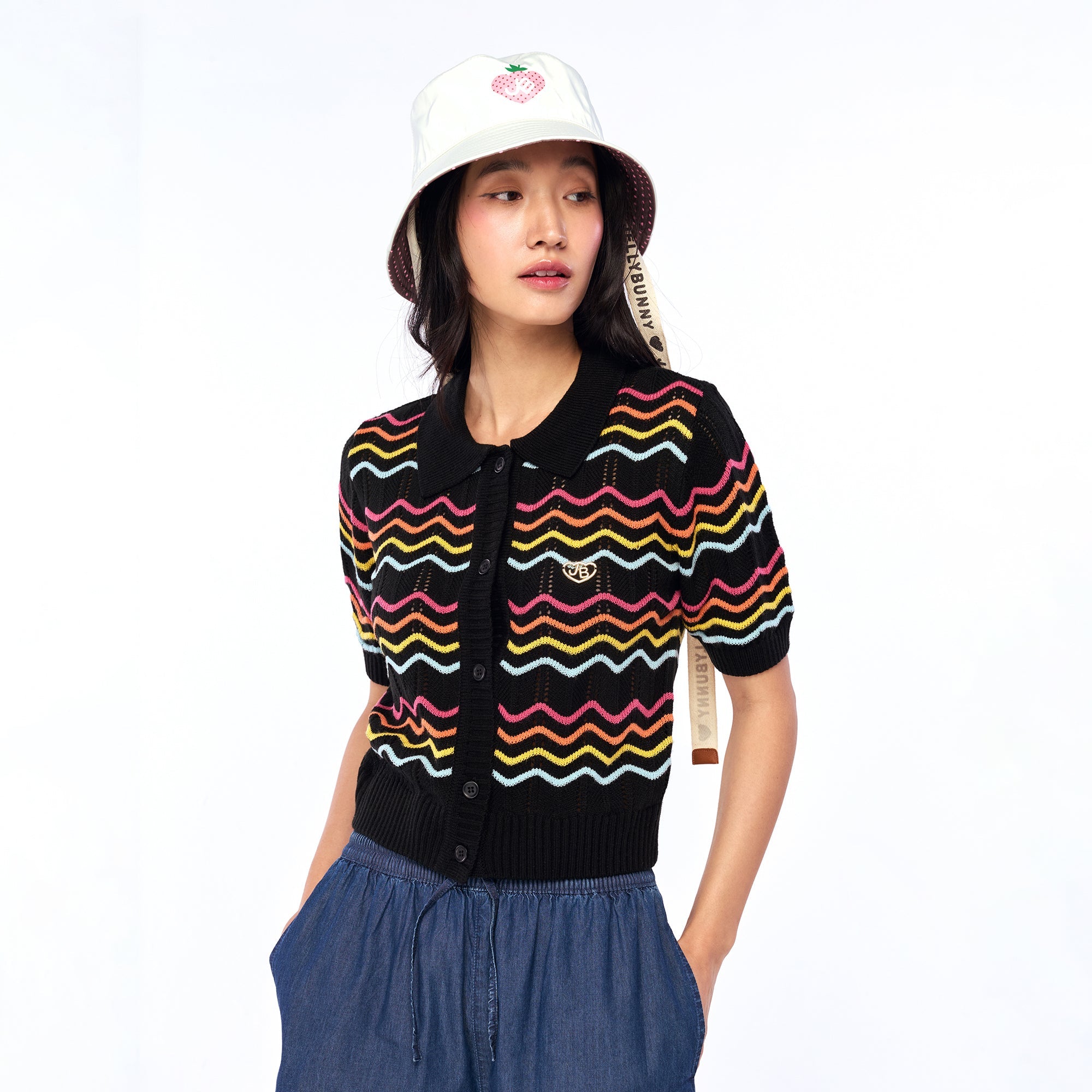 Embroidered Short Sleeve Cardigan Multi Color