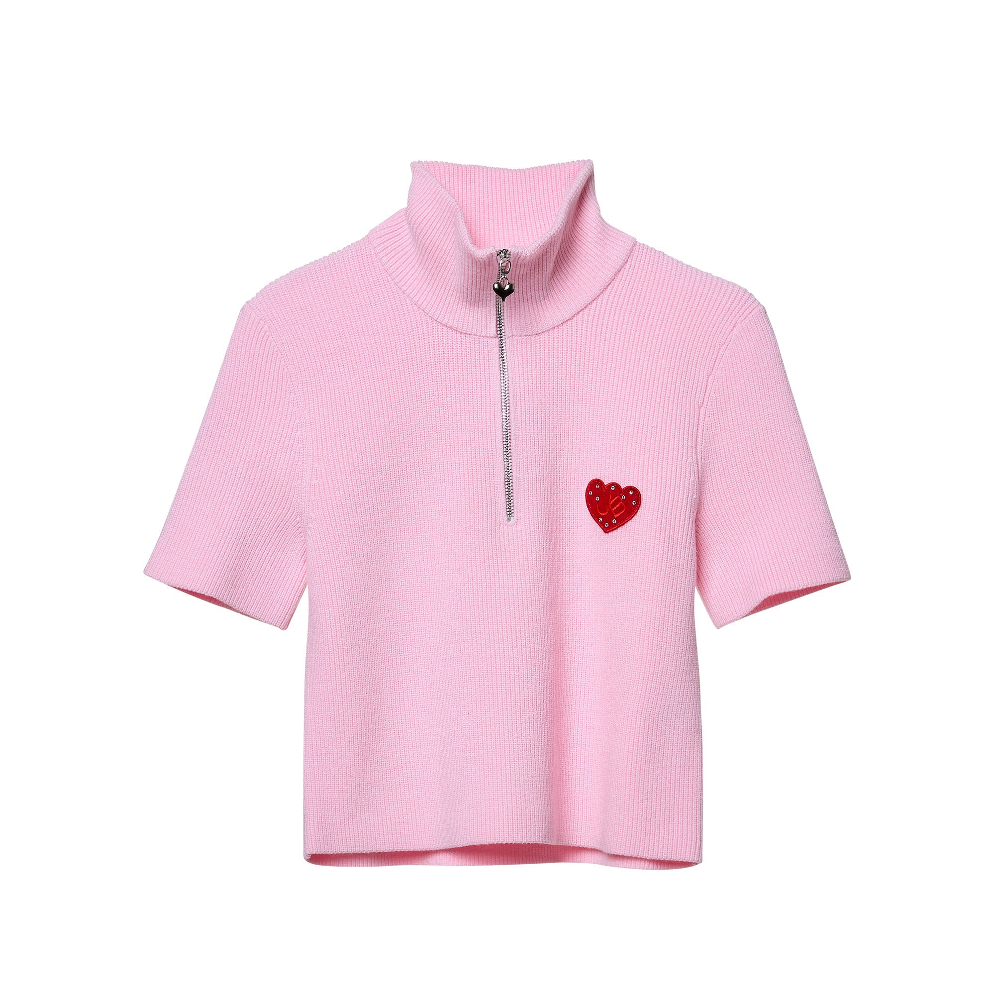 เสื้อครอปแขนสั้นปักคริสตัล Pink