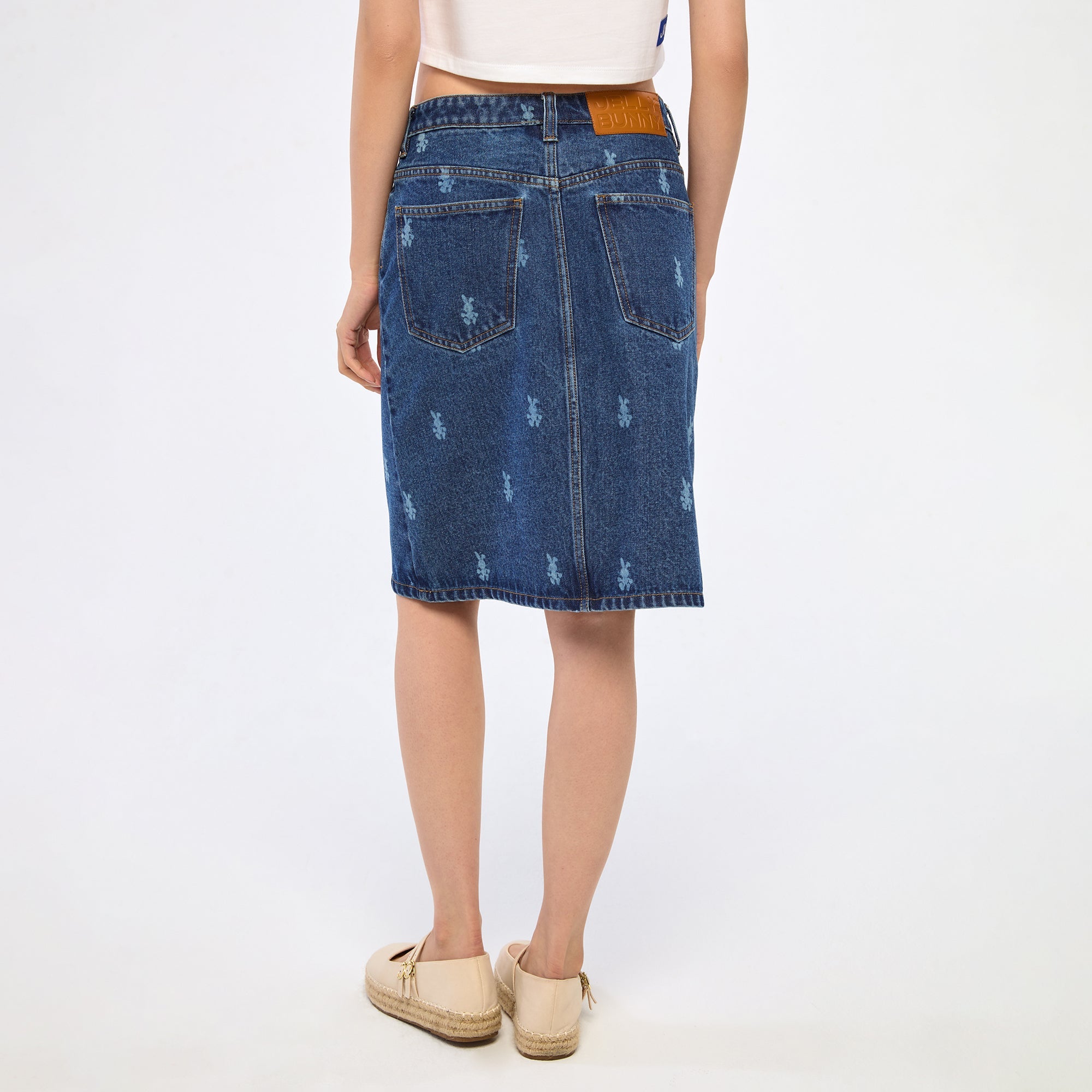 กระโปรงสั้นผ้าเดนิม พิมพ์ลาย Jerme Blue