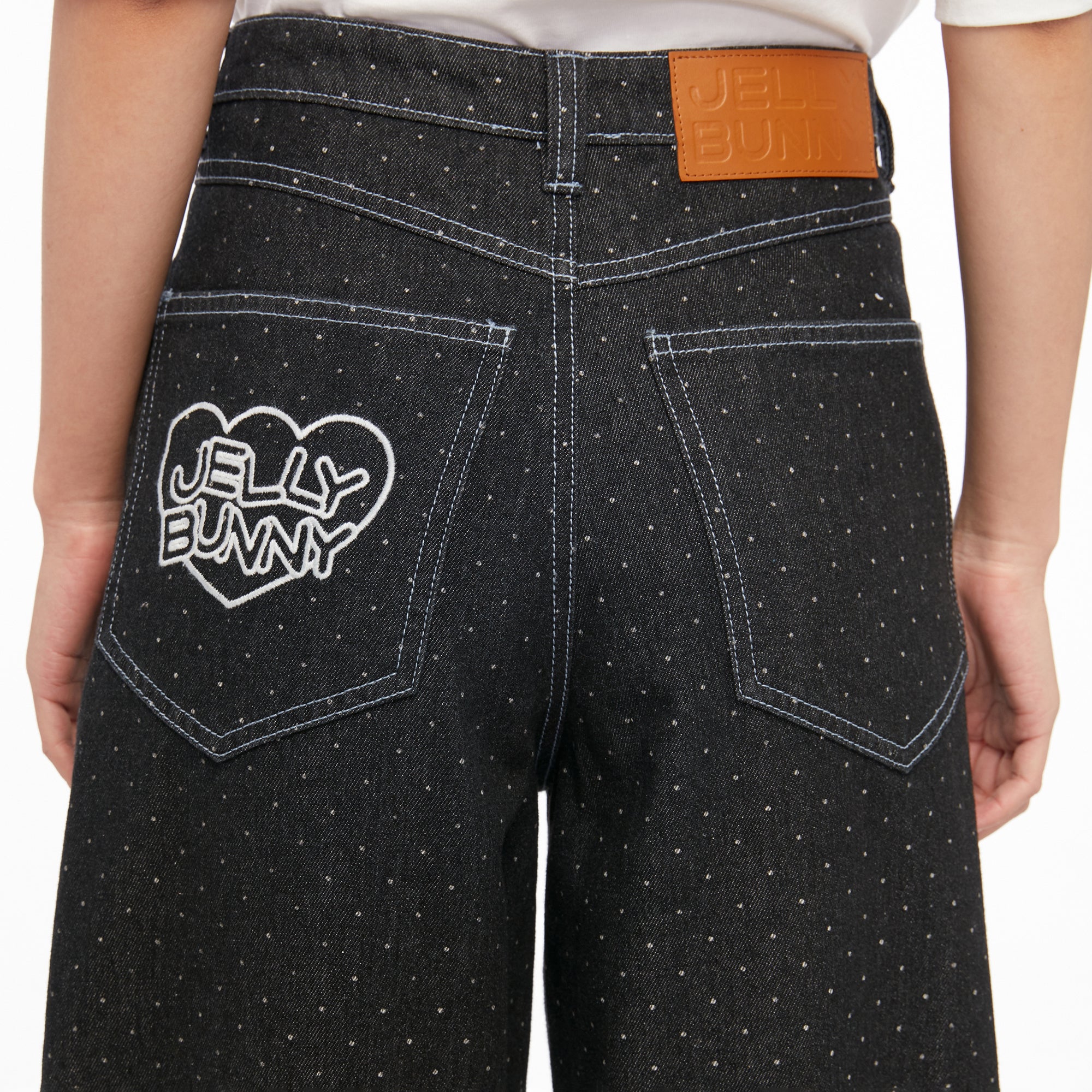 กางเกงเดนิมขายาวลายจุด Black