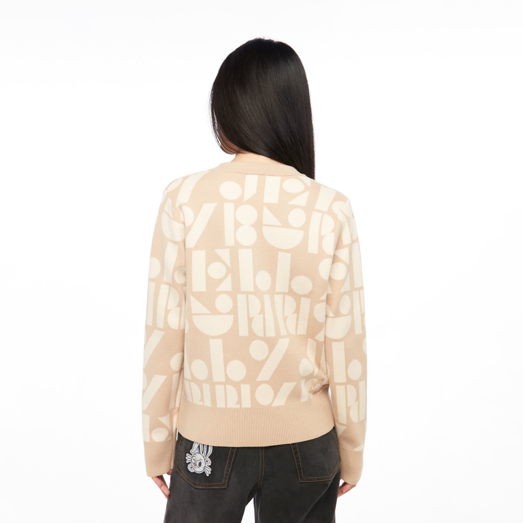 V Neck Logo Knitted Cardigan Beige