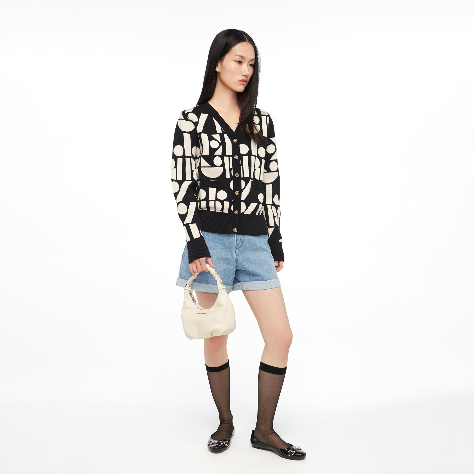 V Neck Logo Knitted Cardigan Black