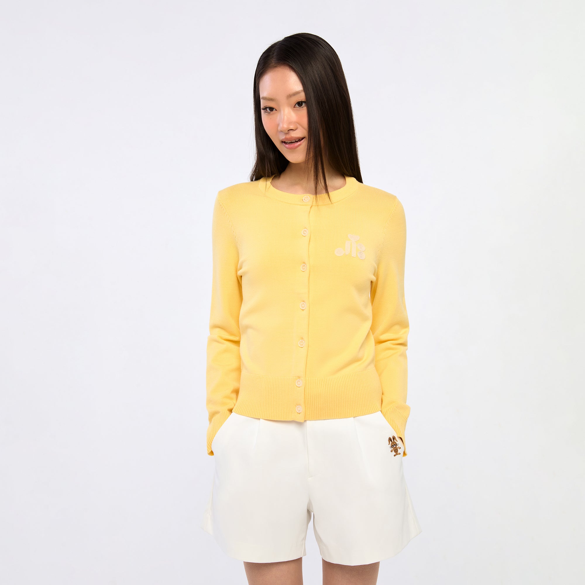 Crewneck Logo Knitted Cardigan Yellow