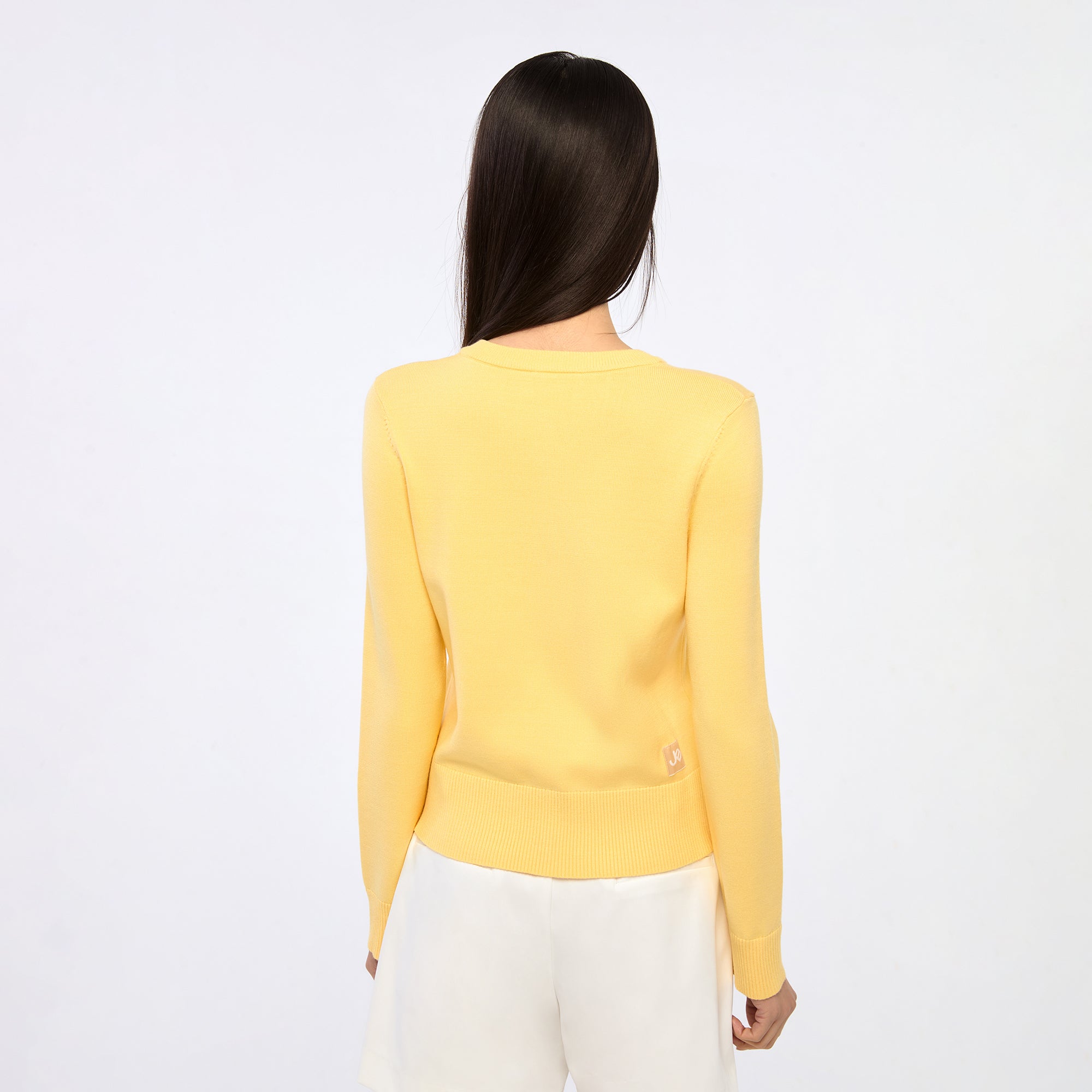 Crewneck Logo Knitted Cardigan Yellow