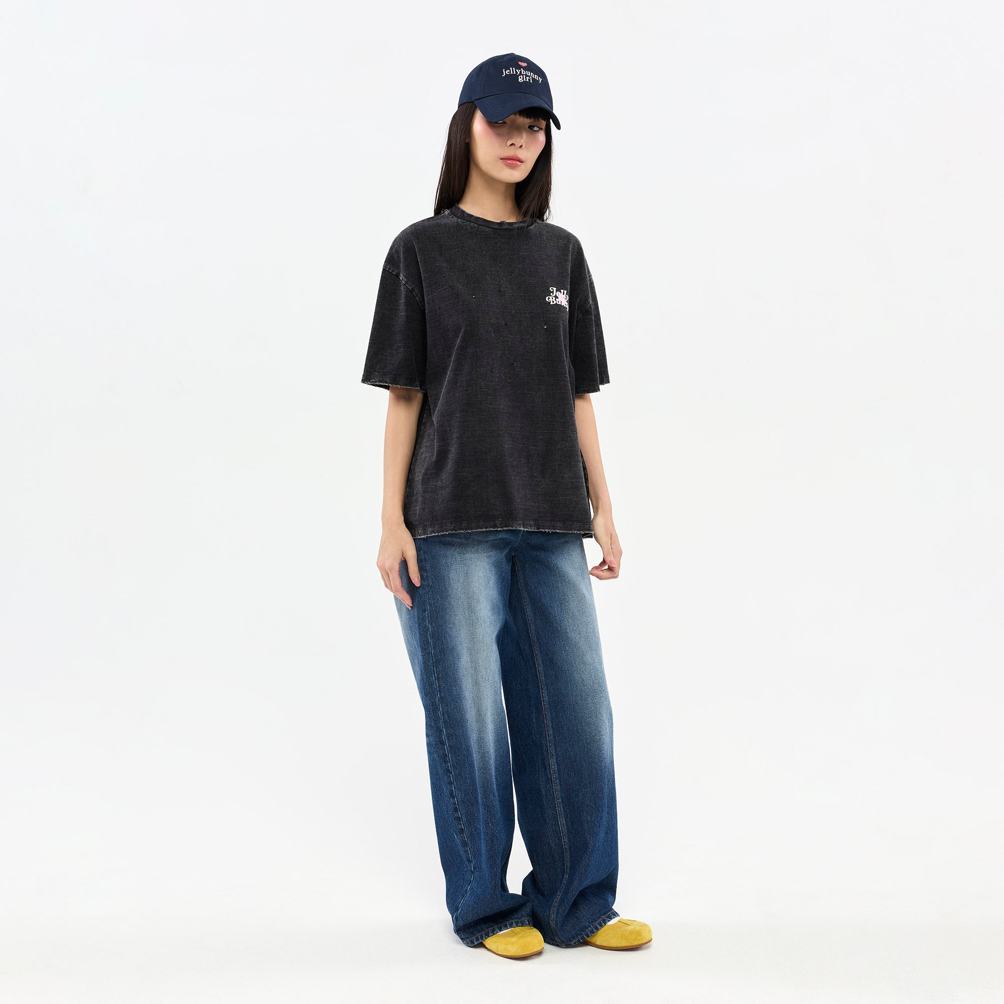 Distressed Embroidered T-Shirt Black