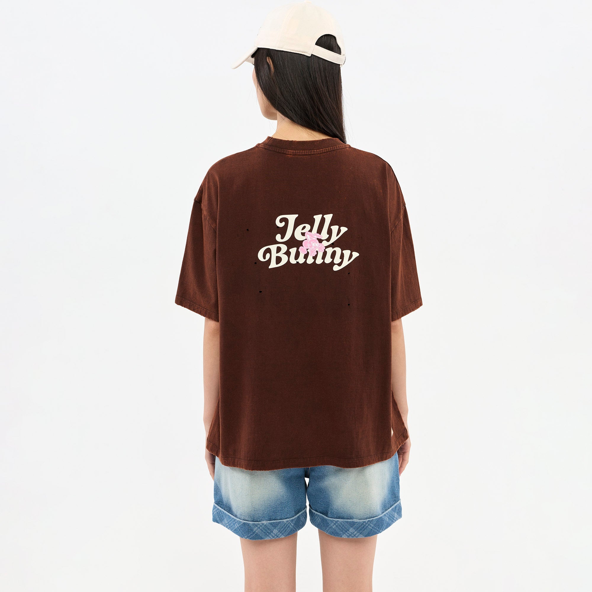 Distressed Embroidered T-Shirt Brown
