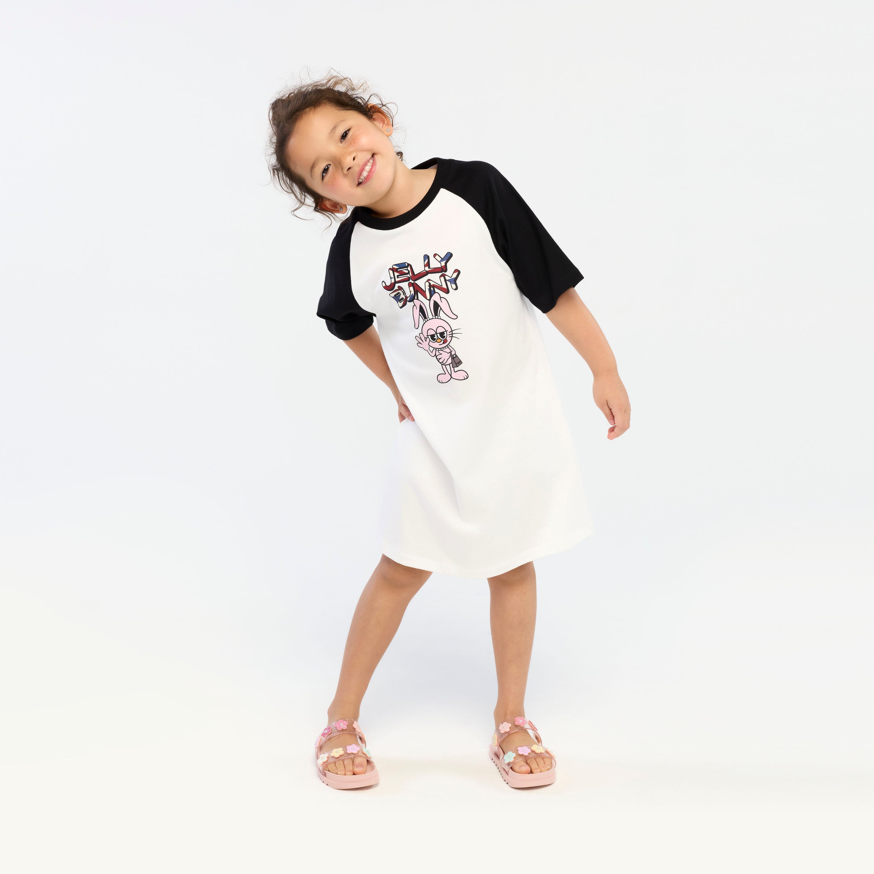 Jeremy Contrast Sleeve Graphic Dress For Mini Girls White