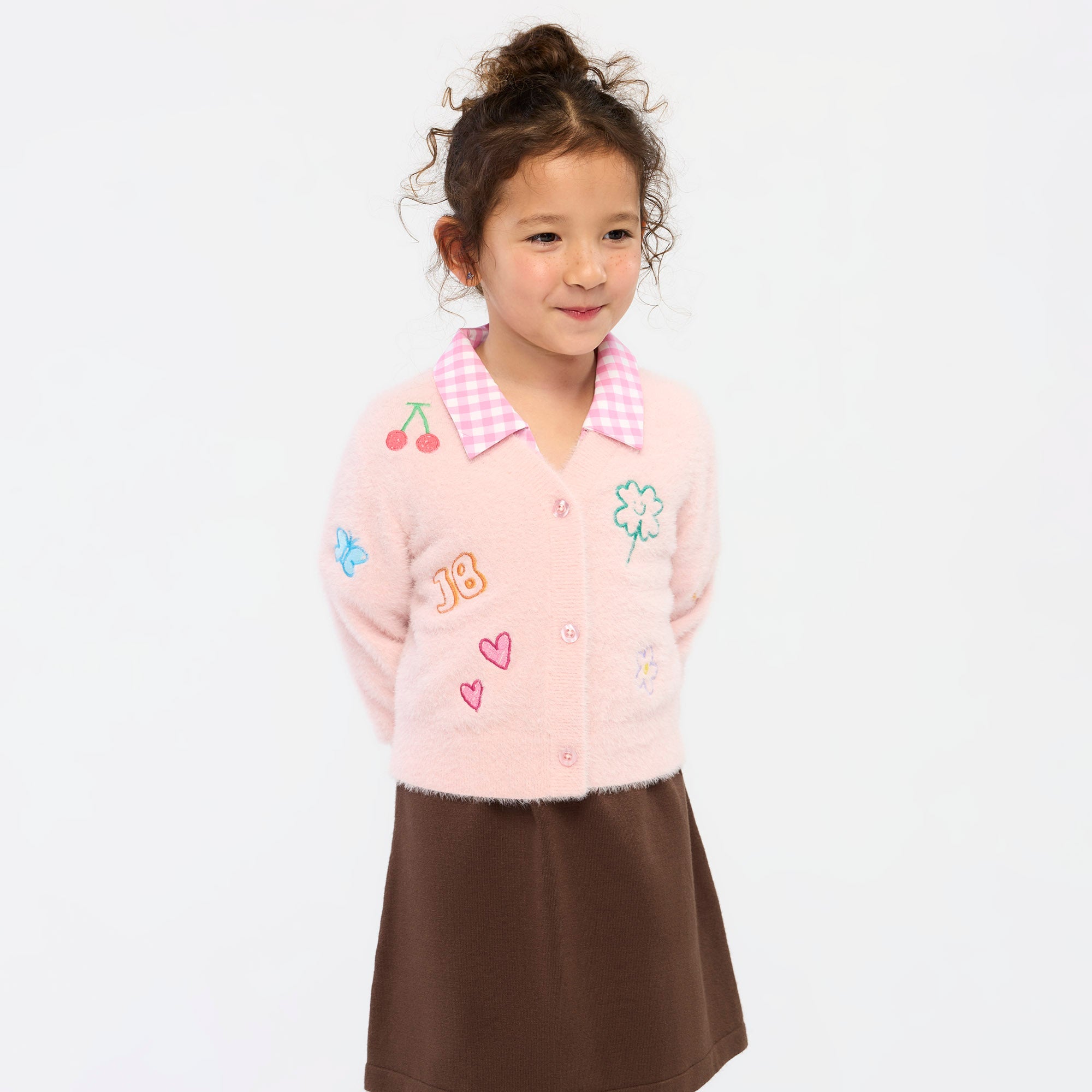 Textured Graphic Cardigan For Mini Girls Pink