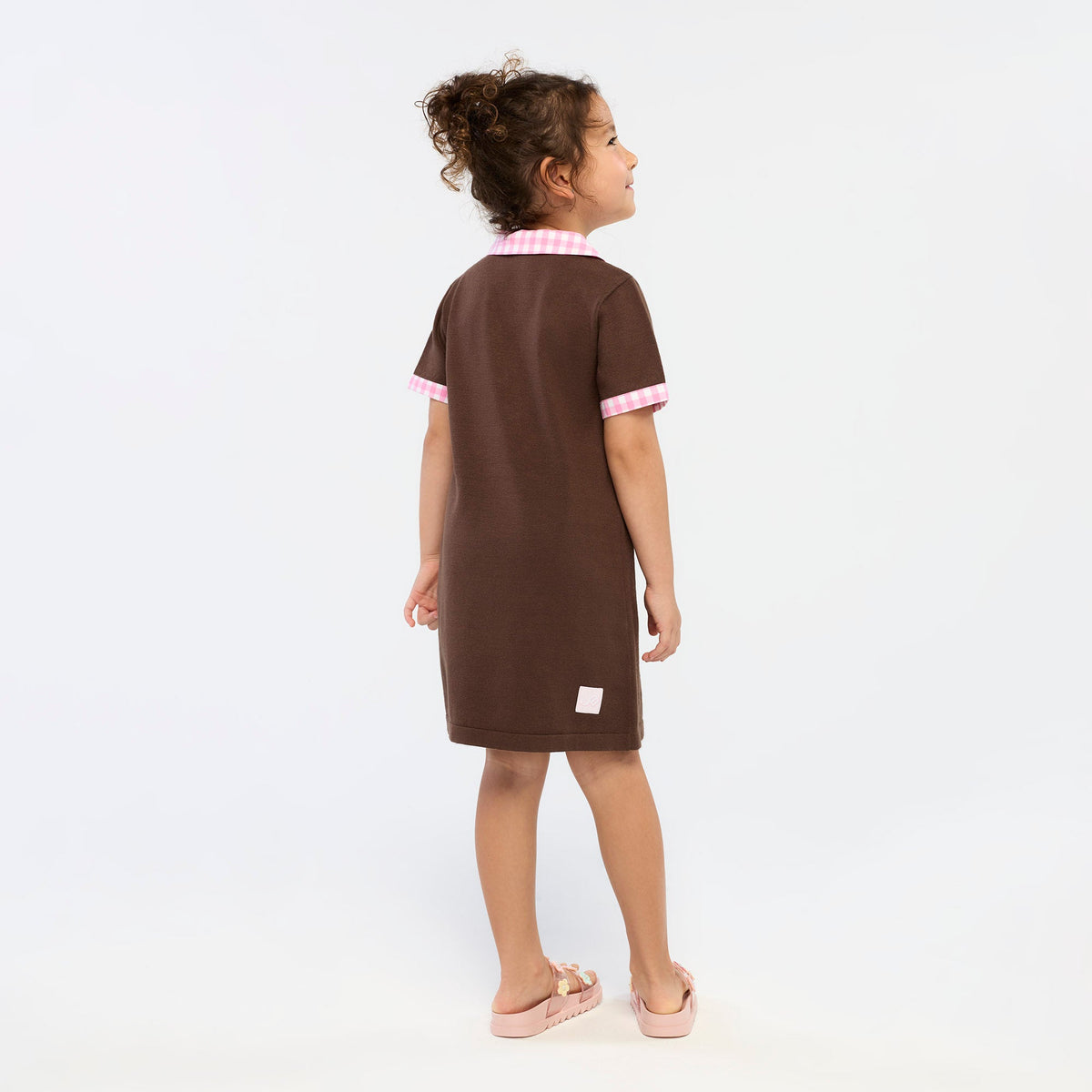 Jelly Bunny Gingham Trim Polo Dress For Mini Girls Brown