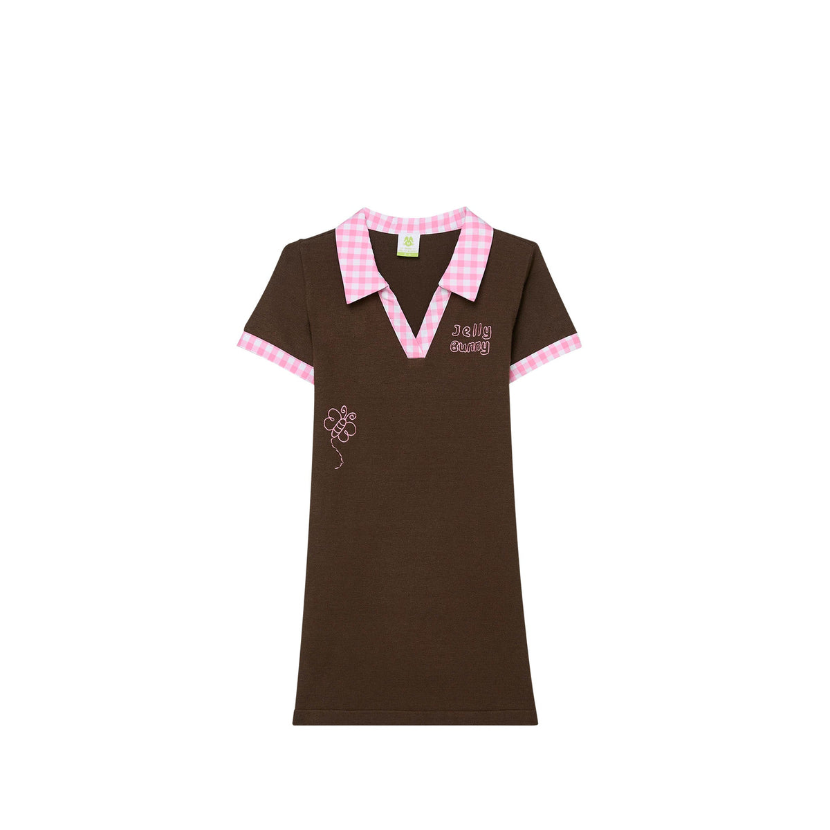 Jelly Bunny Gingham Trim Polo Dress For Mini Girls Brown