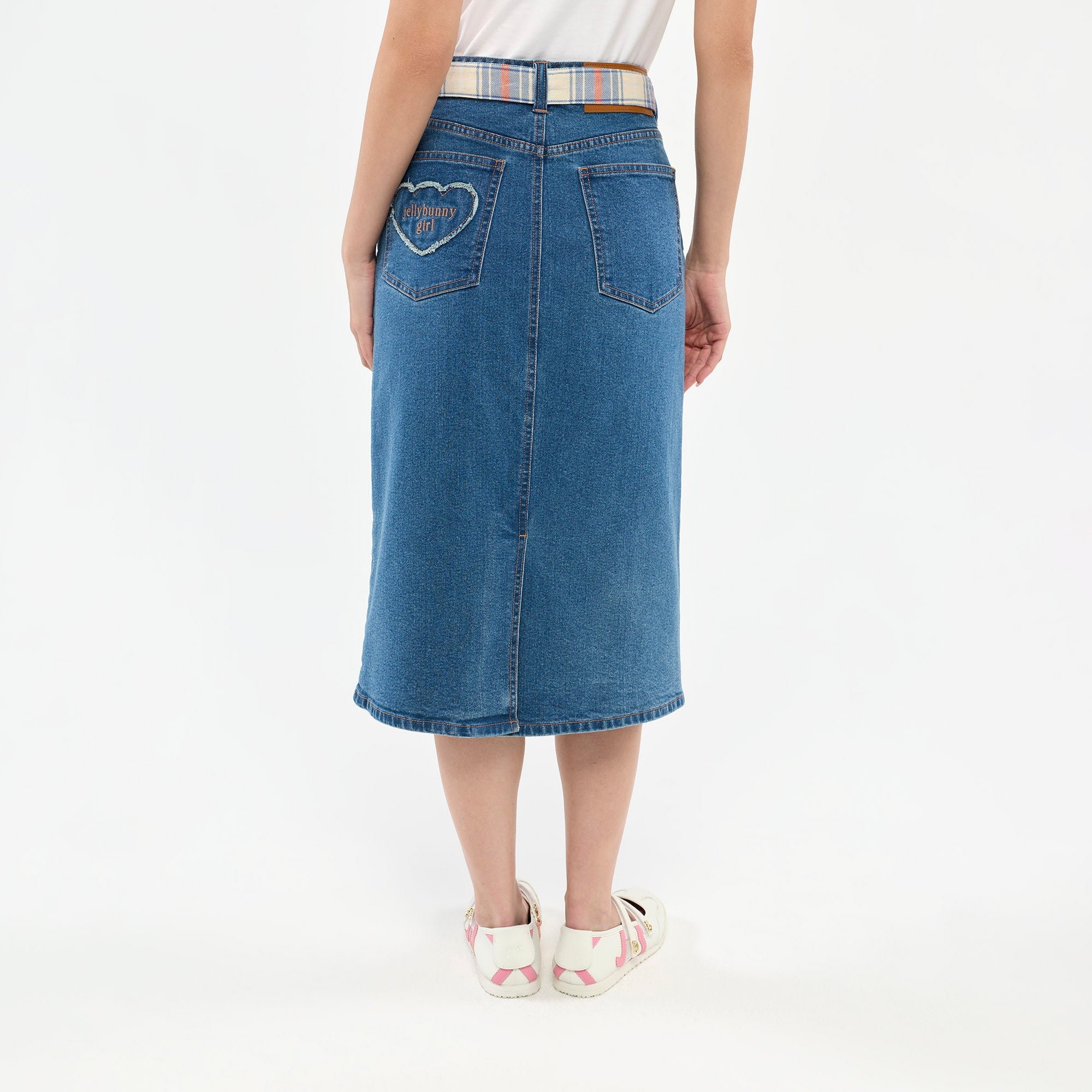 Plaid Belt Skirt Blue