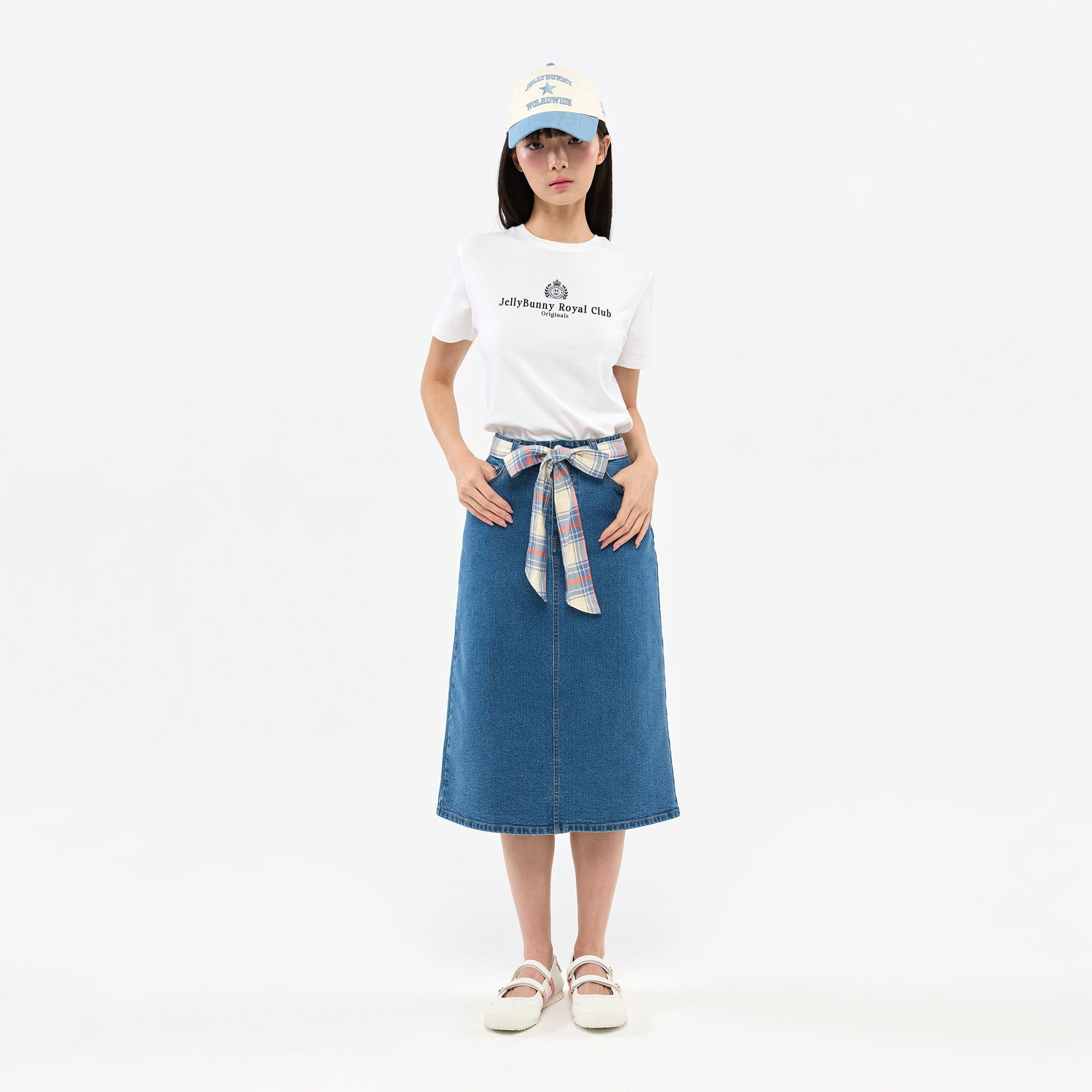 Plaid Belt Skirt Blue