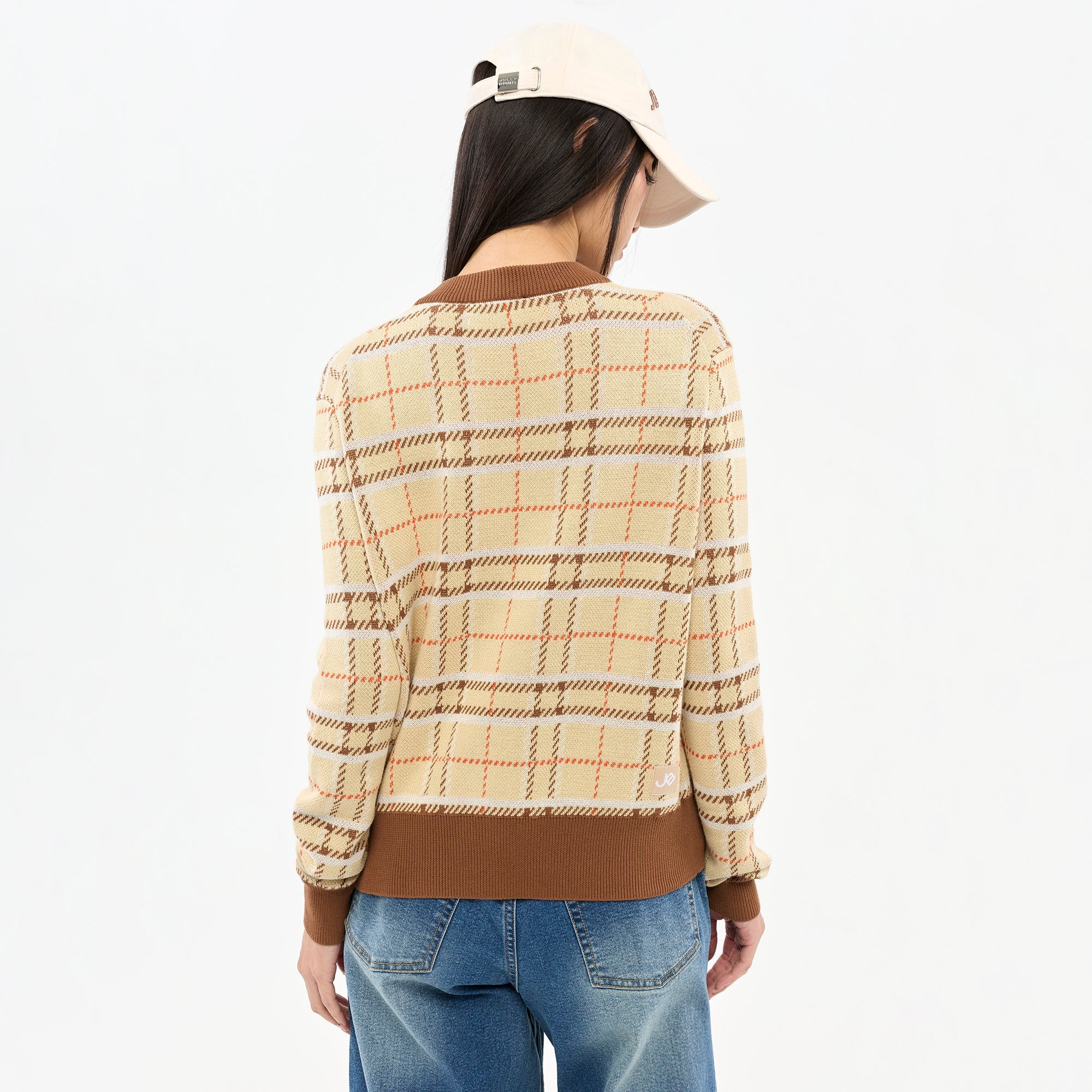 Embroidered Plaid Cardigan Brown