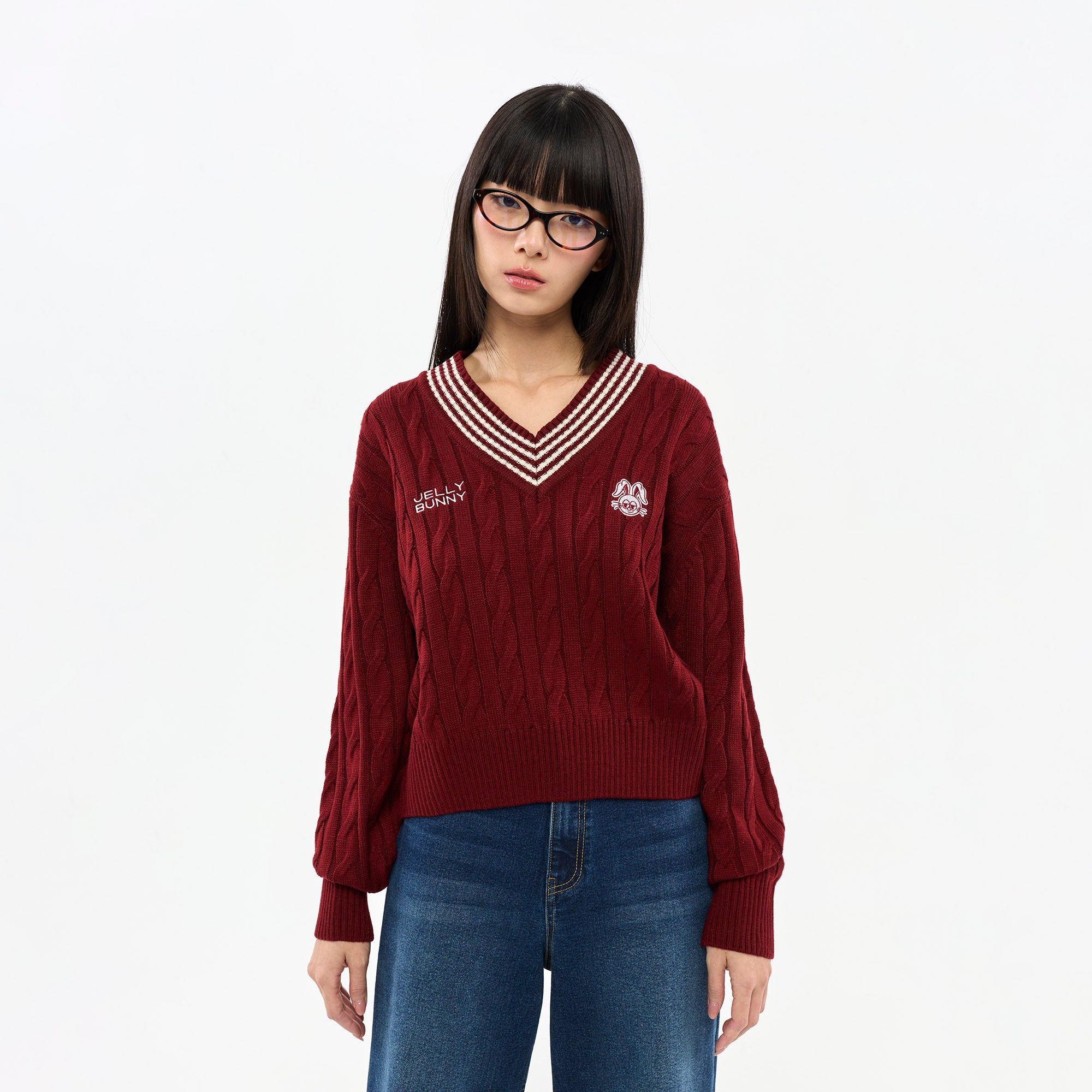 Logo Cable Knit Pullover Red