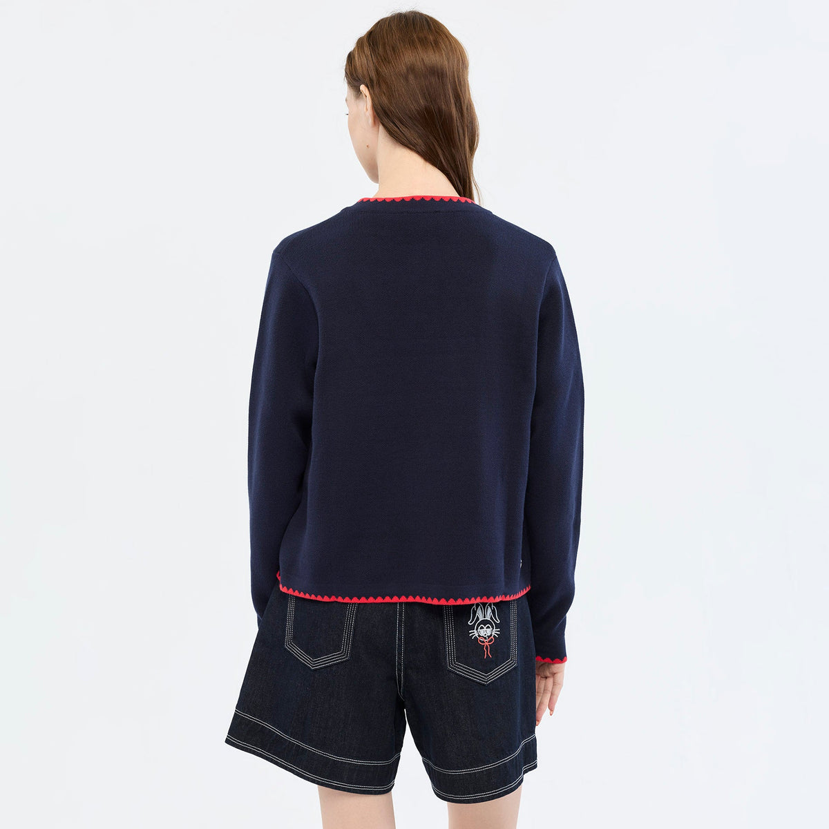 เสื้อคาร์ดิแกนแขนยาวลายโบว์ Navy