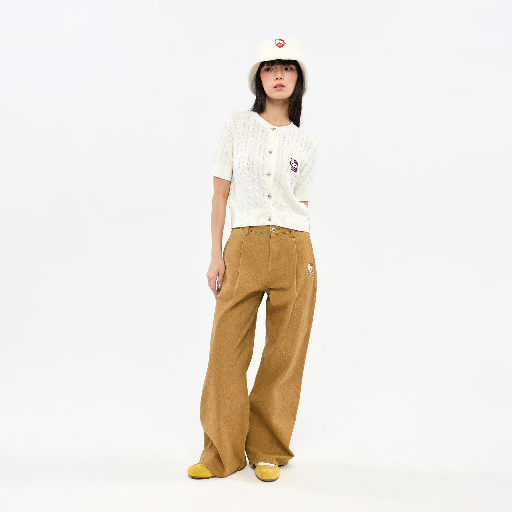 Hello Kitty Cable Knit Short Sleeve Cardigan White