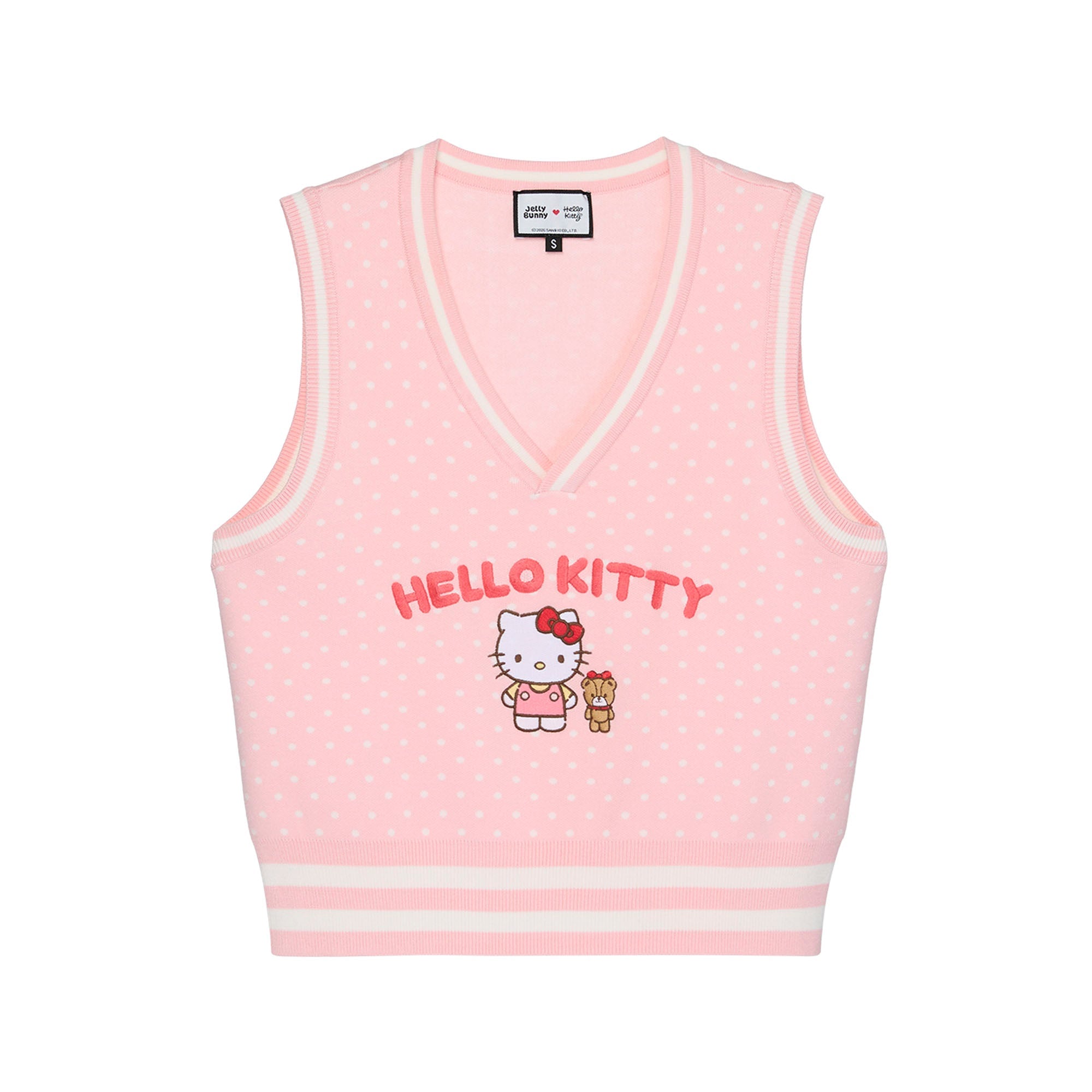 เสื้อกั๊กผ้าถักลายจุด Hello Kitty Pink