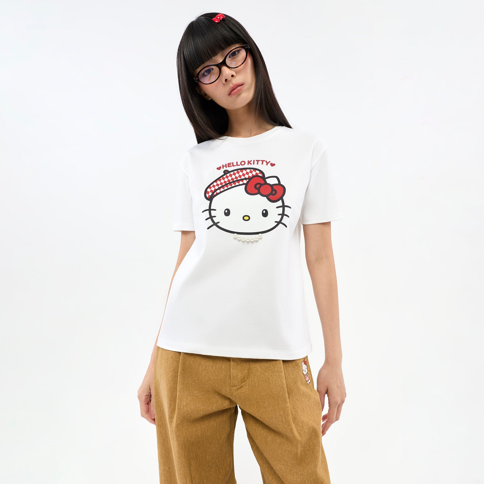 Hello Kitty Checked Graphic T-Shirt White