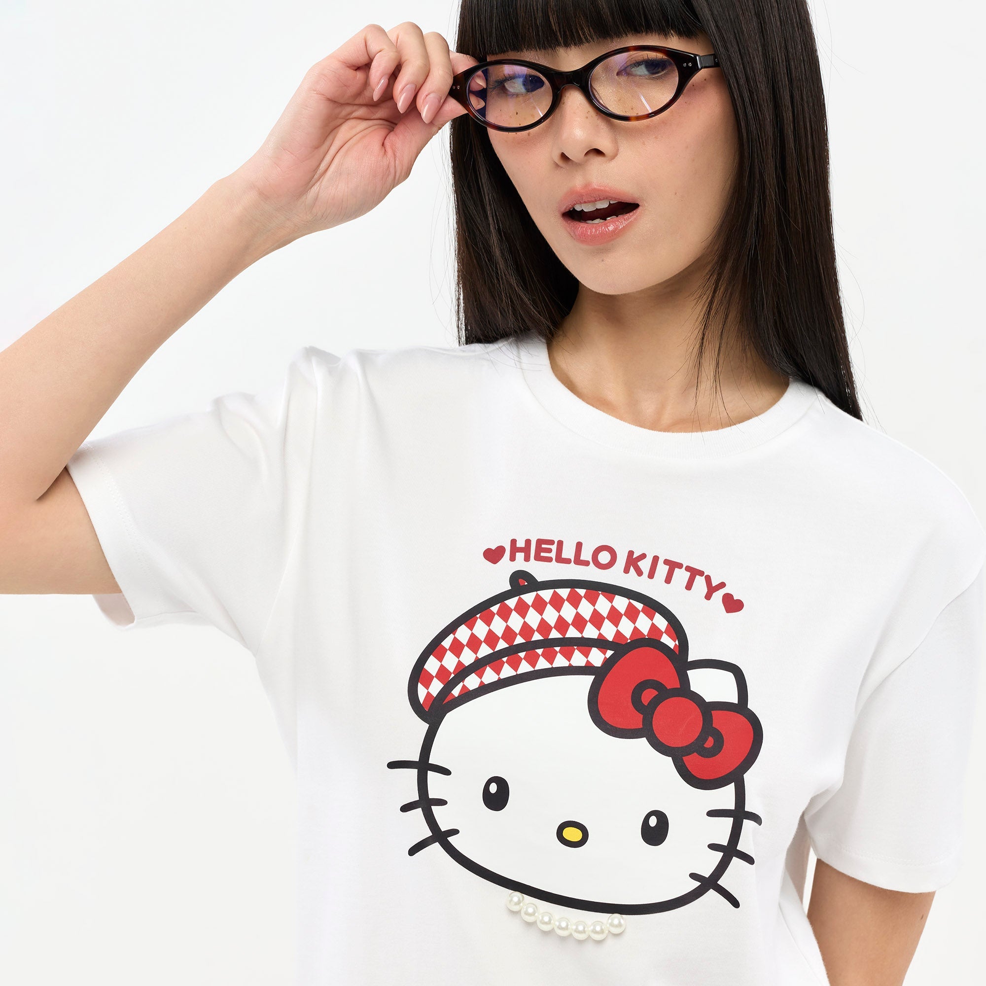 Hello Kitty Checked Graphic T-Shirt White