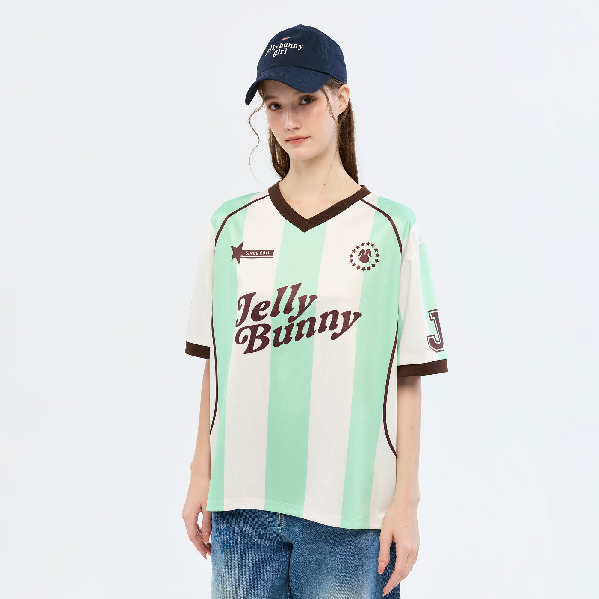 เสื้อยืดแขนสั้นลายทางสไตล์ฟุตบอล