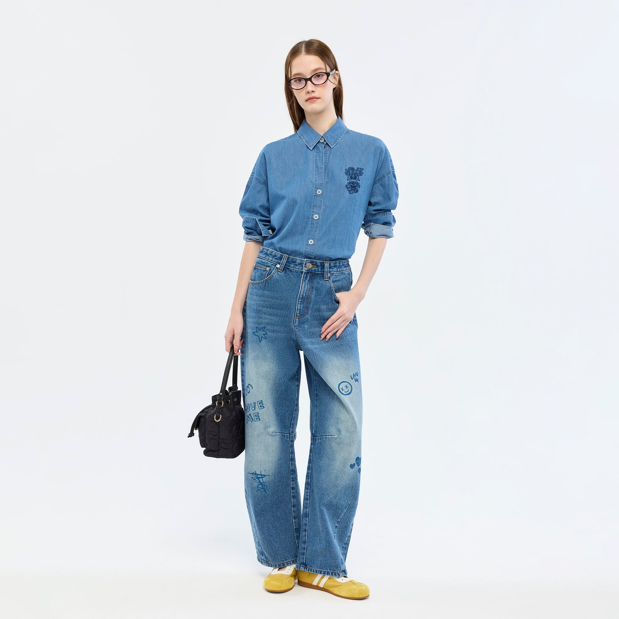 Jeremy Embroidered Denim Shirt Blue