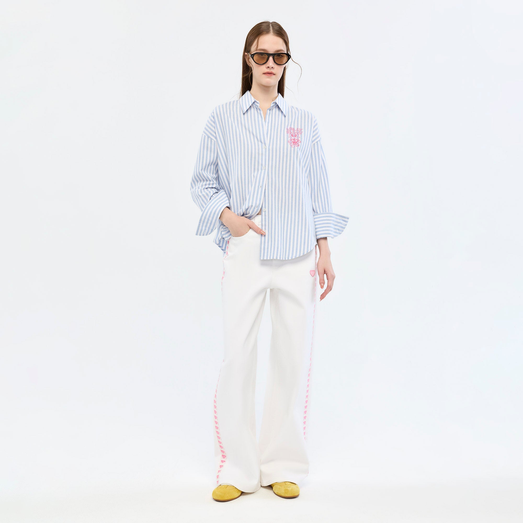 Jeremy Embroidered Denim Shirt Striped Blue