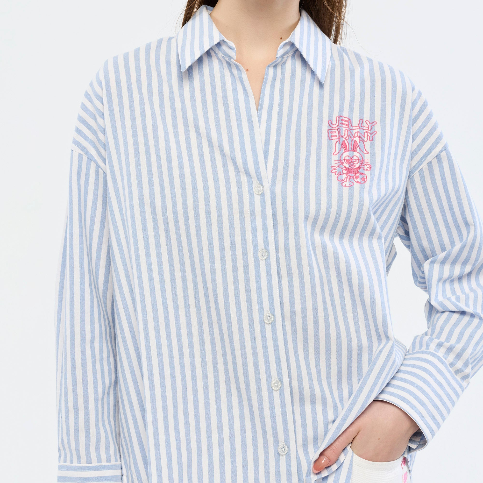 Jeremy Embroidered Denim Shirt Striped Blue