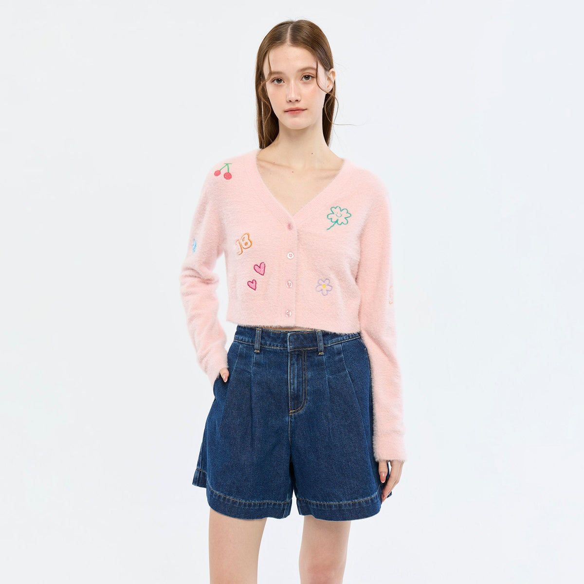 เสื้อคาร์ดิแกนลายกราฟิก Pink