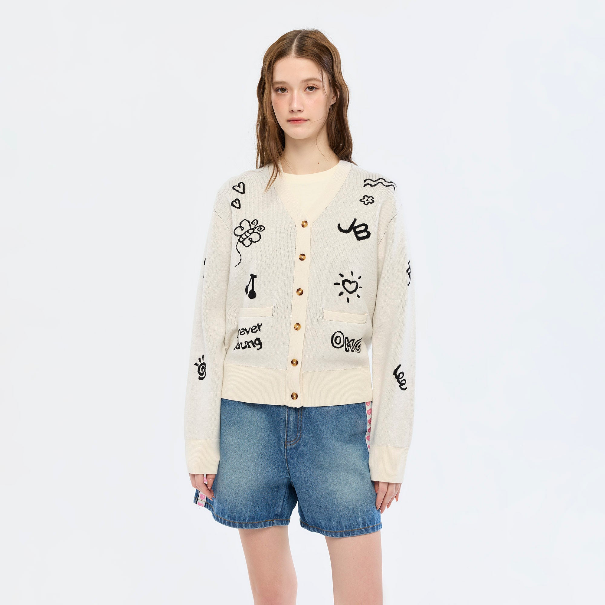 เสื้อคาร์ดิแกนลายกราฟิก Jeremy Cream