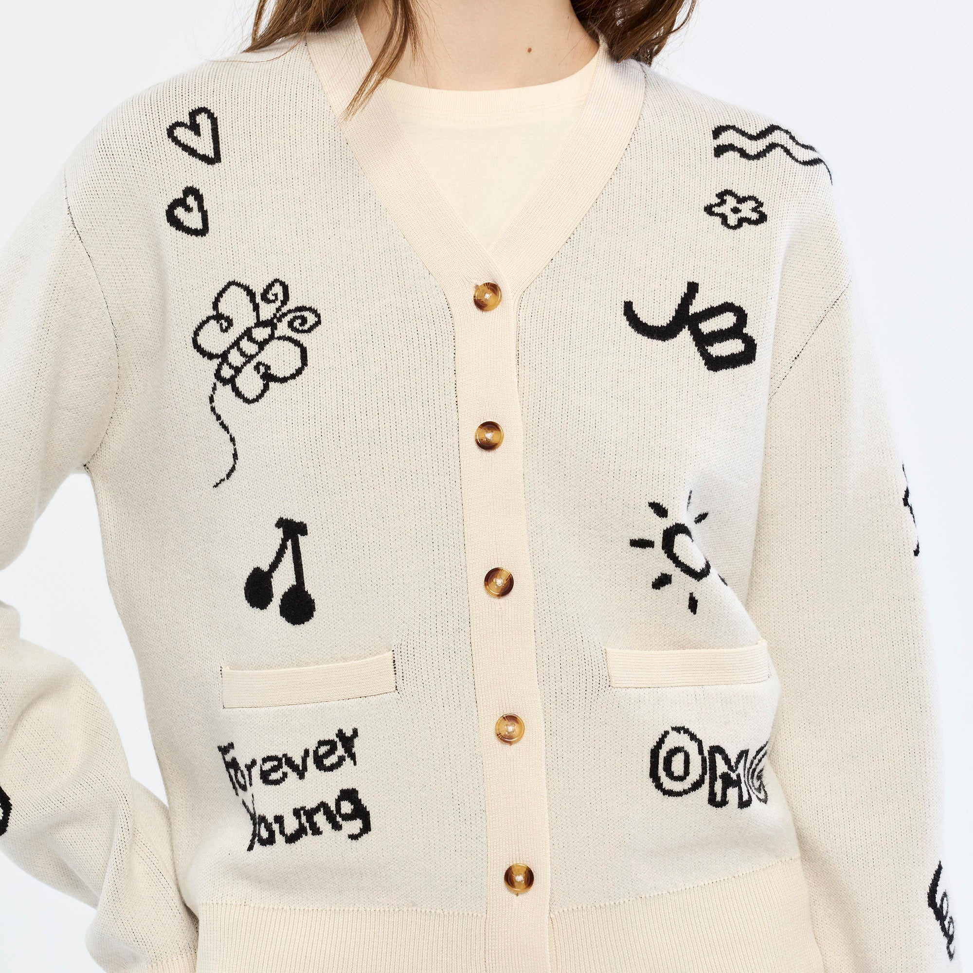 เสื้อคาร์ดิแกนลายกราฟิก Jeremy Cream