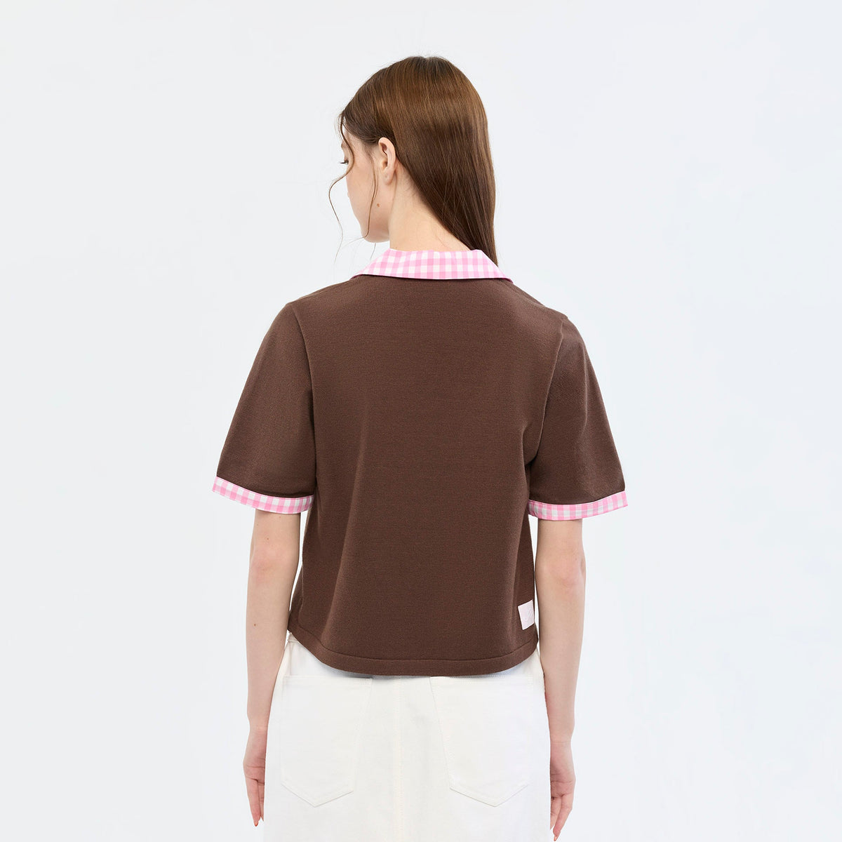 Jelly Bunny Gingham Trim Polo Shirt Brown