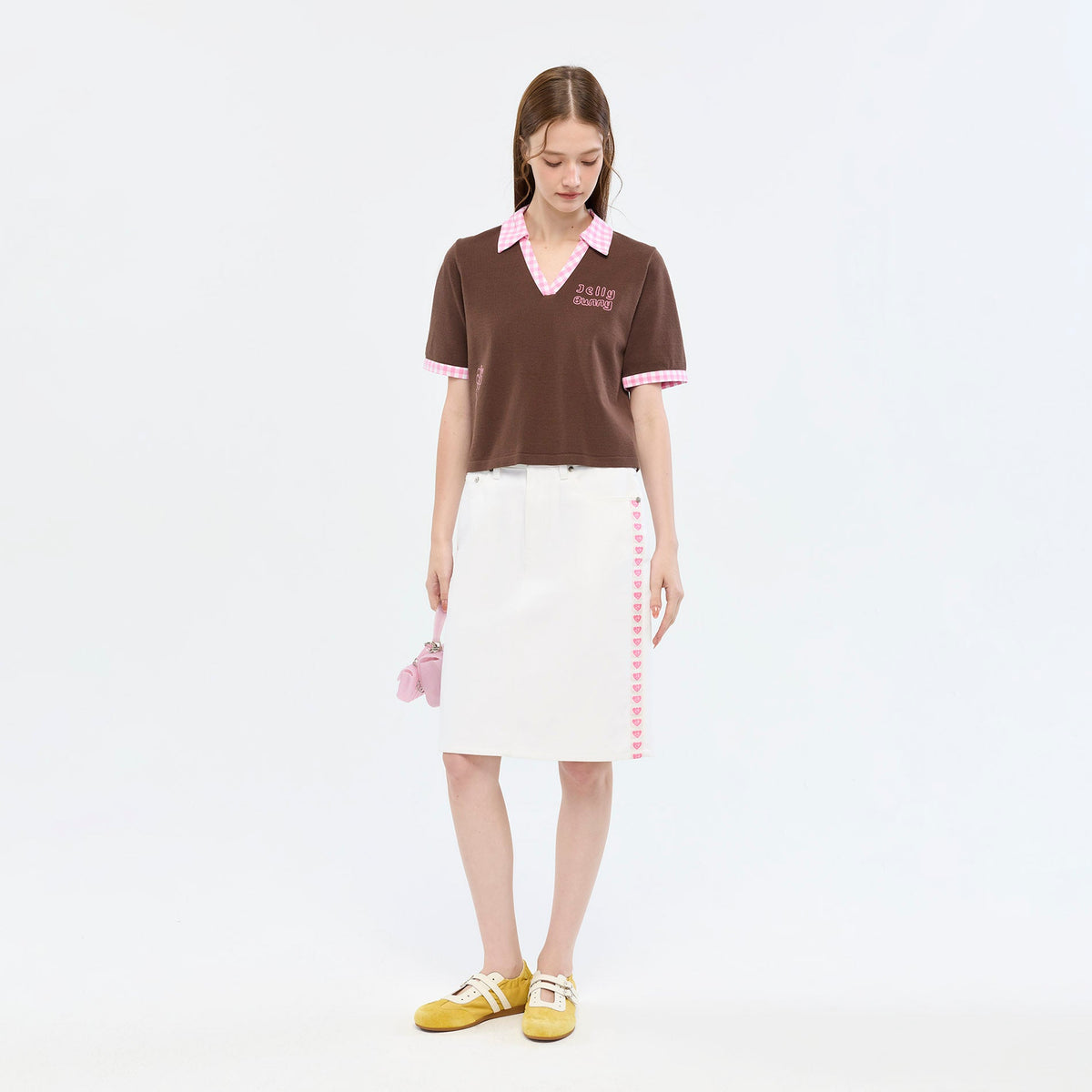Jelly Bunny Gingham Trim Polo Shirt Brown