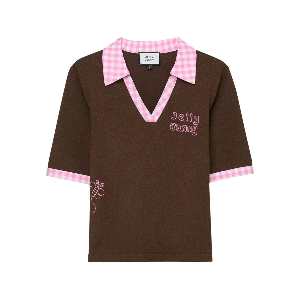 Jelly Bunny Gingham Trim Polo Shirt Brown
