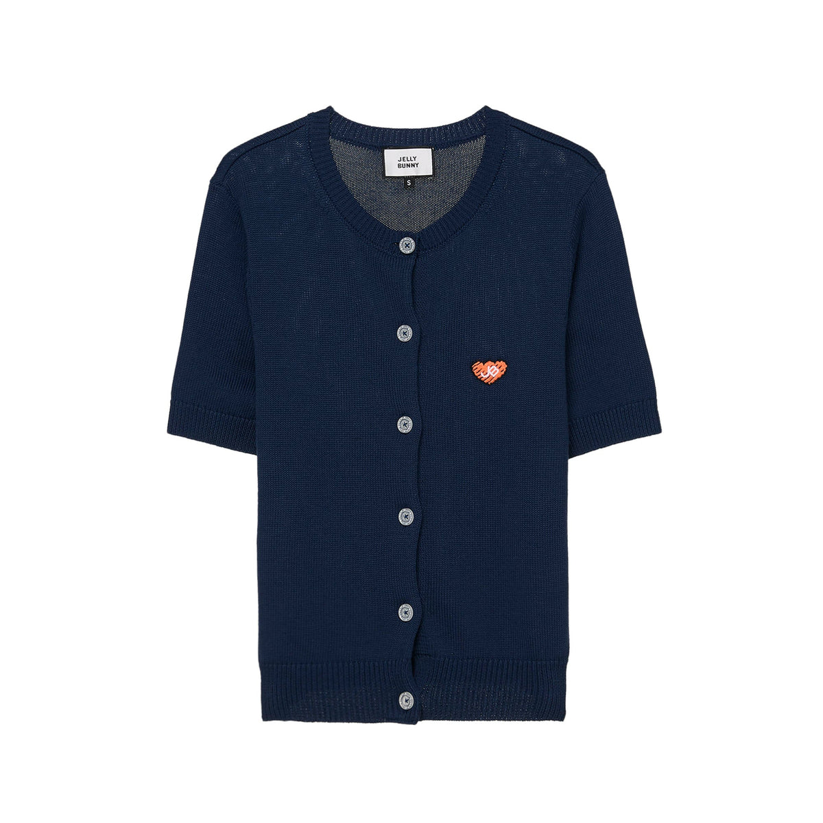 Heart Patch Knit Cardigan & Camisole Set Navy