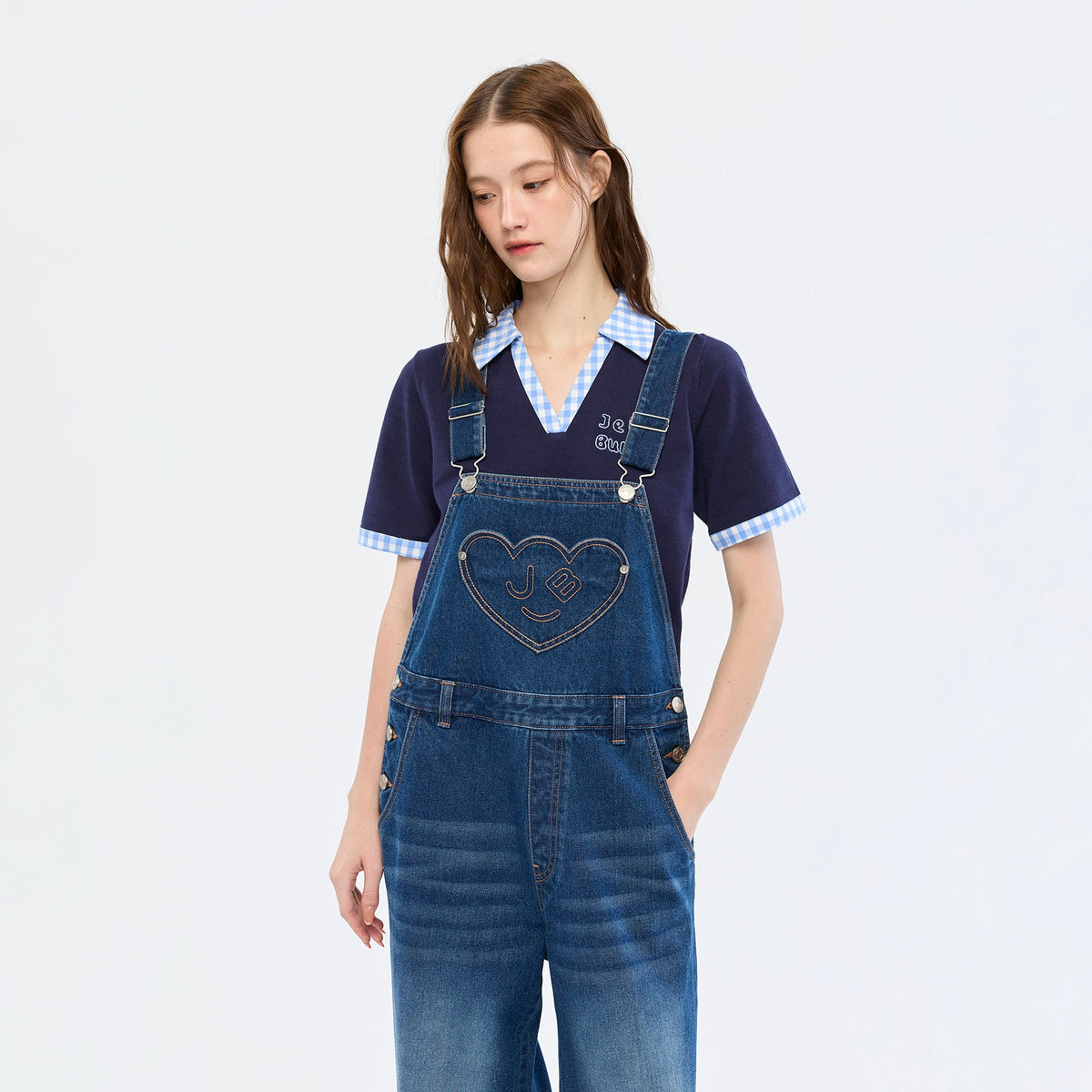 เอี๊ยมยีนส์ขายาวลาย Bunny Heart Blue