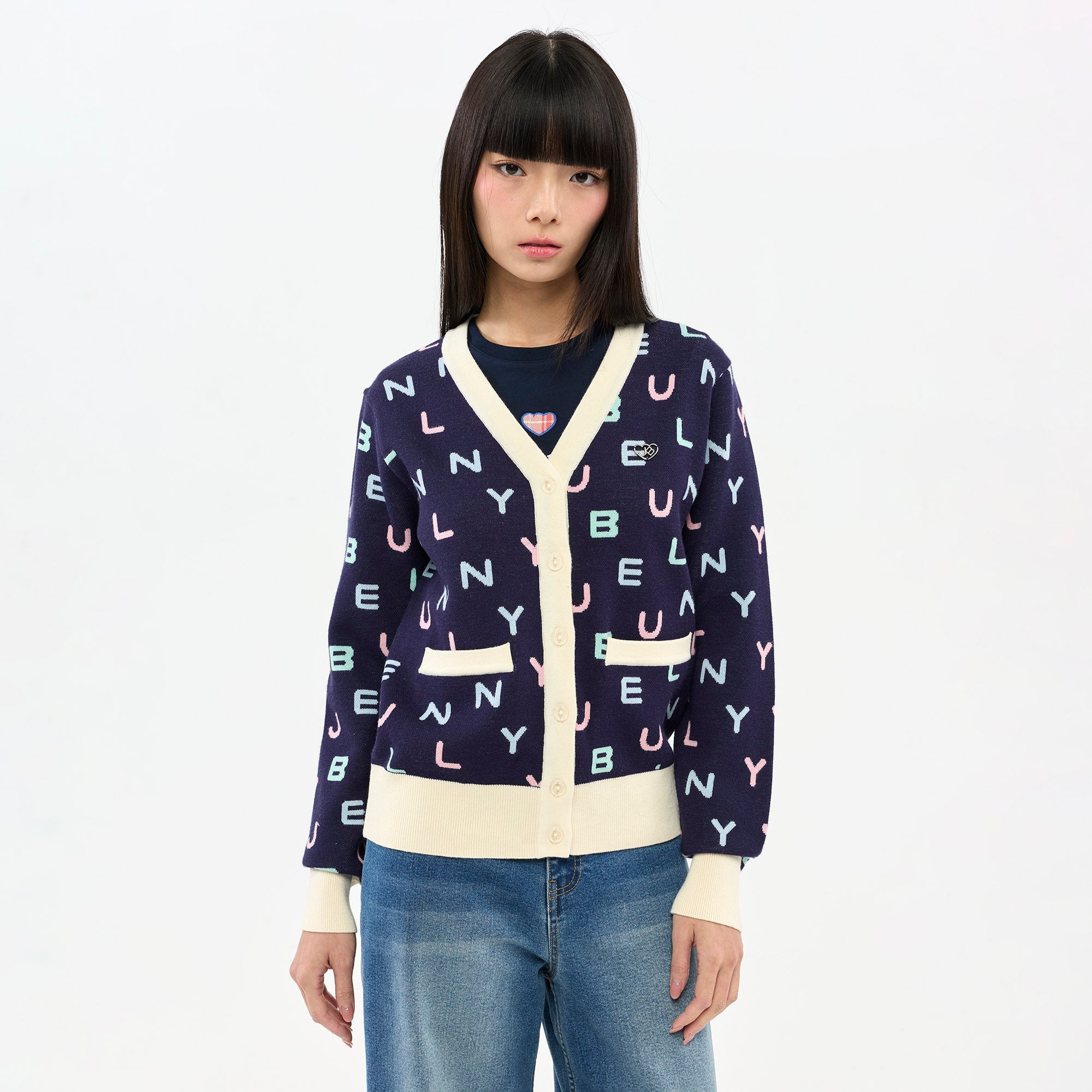 เสื้อคาร์ดิแกนถักลายโลโก้ Jelly Bunny Multi Color