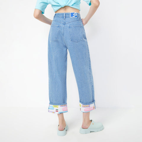 Lazy Afternoon Class Denim Turn Up Pants - Jelly Bunny TH