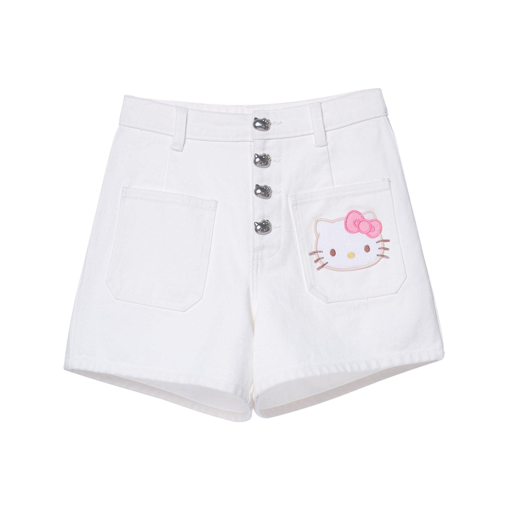 Kitty Embroidered Denim Shorts White - Jelly Bunny Thailand Official Online Store