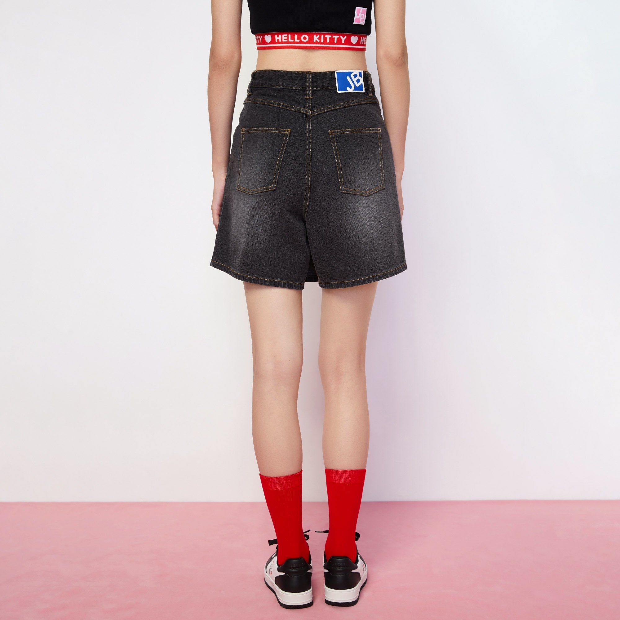 Kitty Embroidered Denim Skorts Black