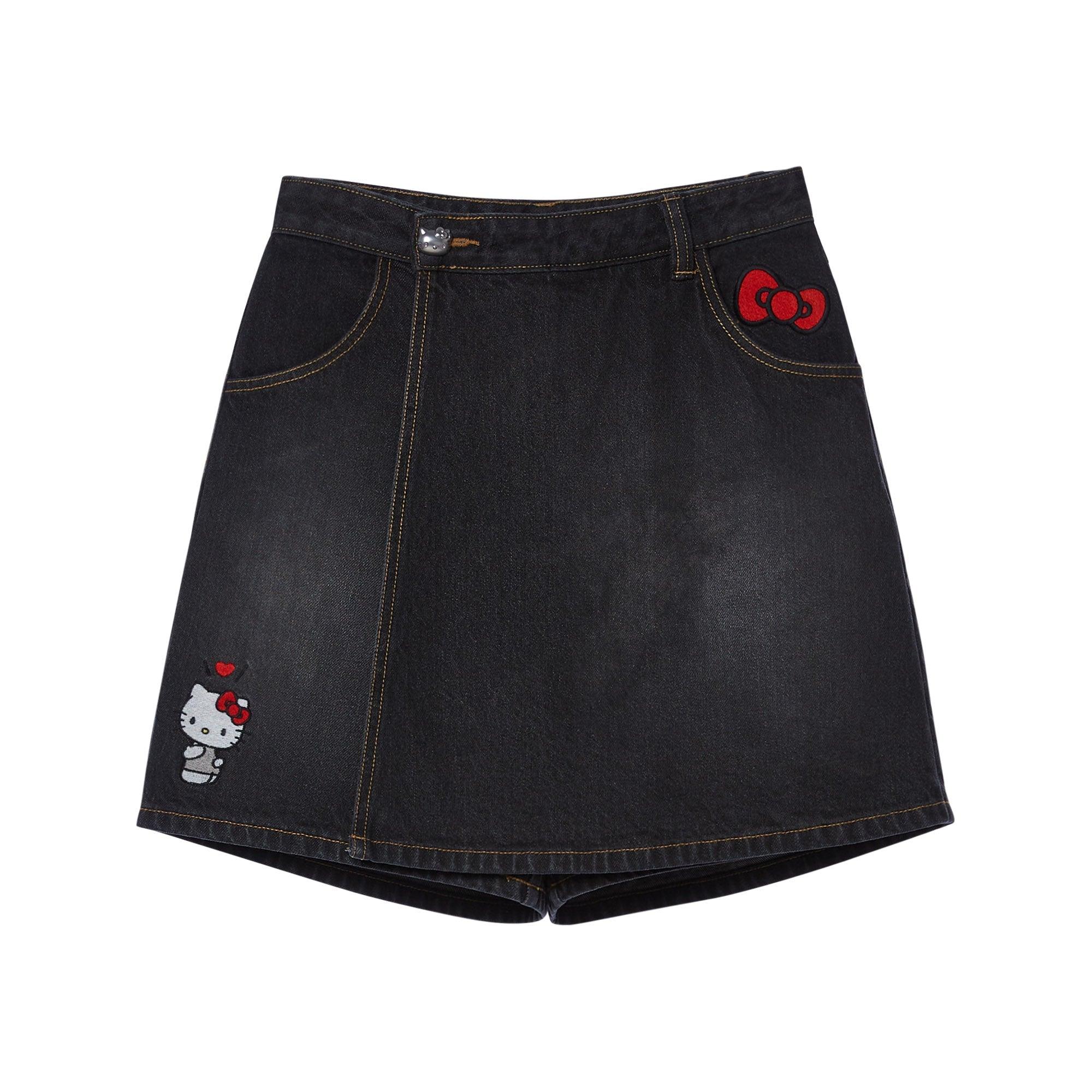 Kitty Embroidered Denim Skorts Black - Jelly Bunny Thailand Official Online Store