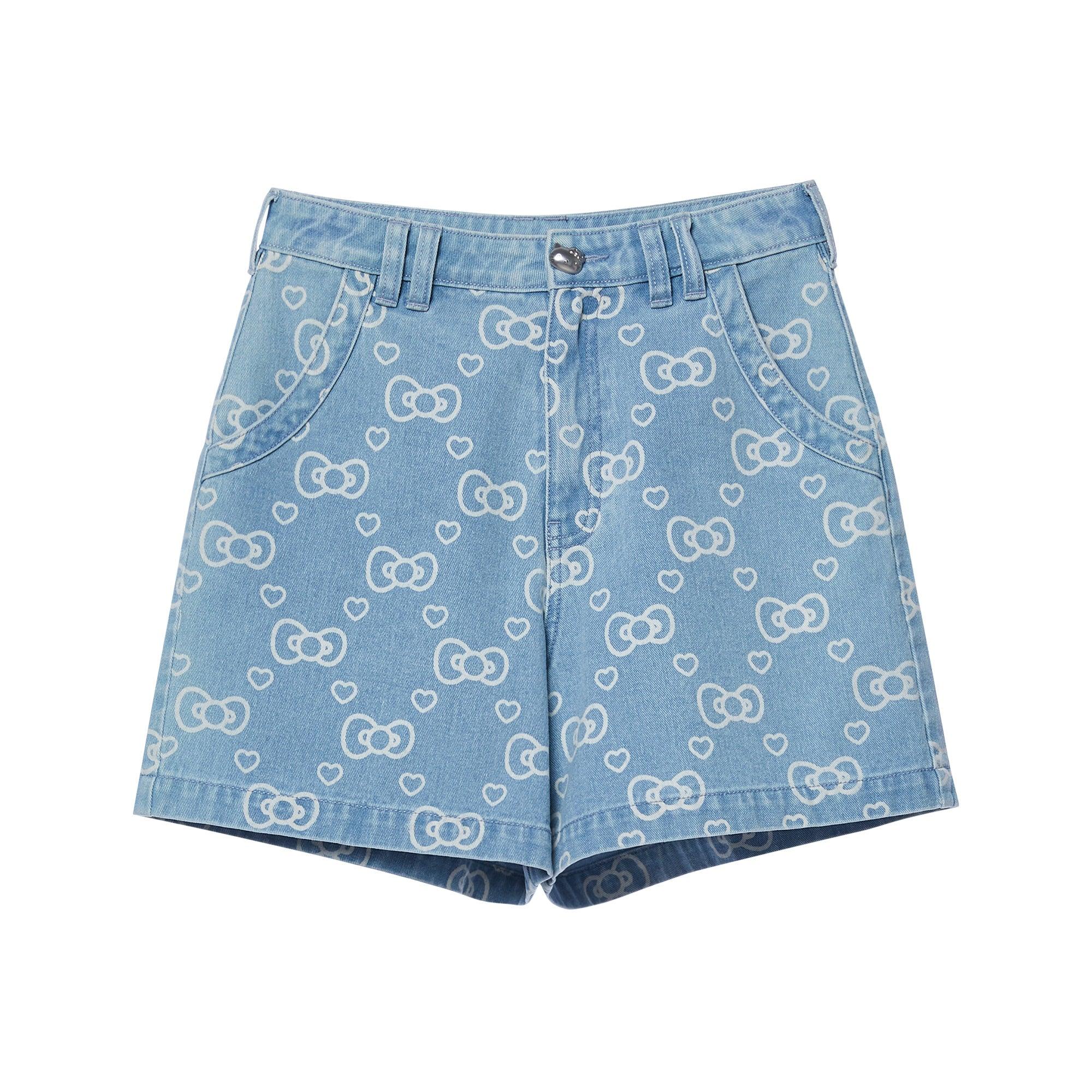 Kitty Monogram Washed Denim Shorts Blue - Jelly Bunny Thailand Official Online Store