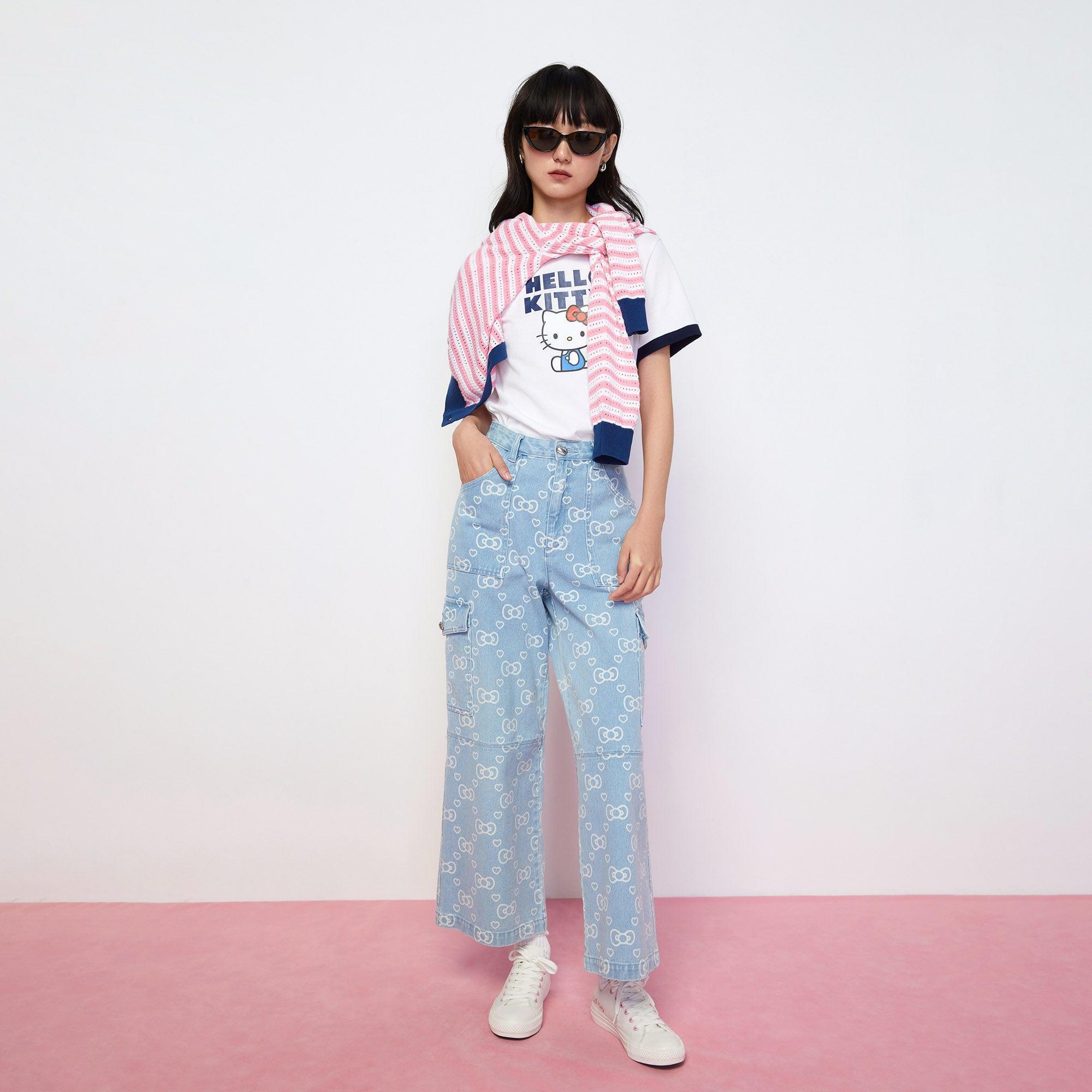 Kitty Monogram Washed Jeans Blue - Jelly Bunny Thailand Official Online Store