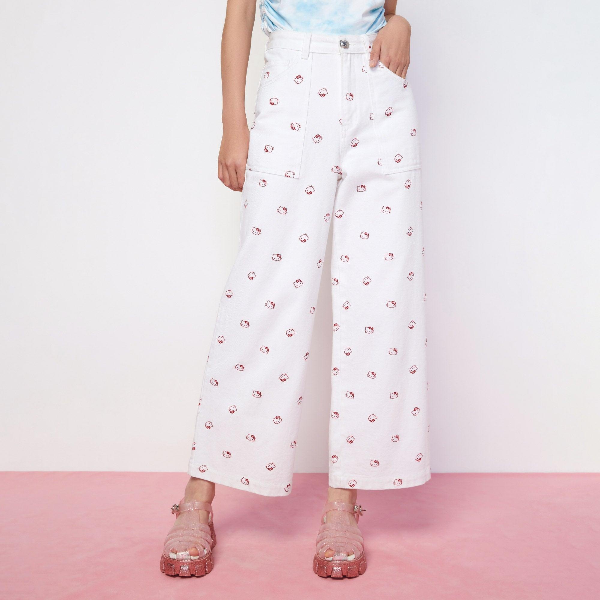 Hello Kitty Monogram Jeans White - Jelly Bunny Thailand Official Online Store