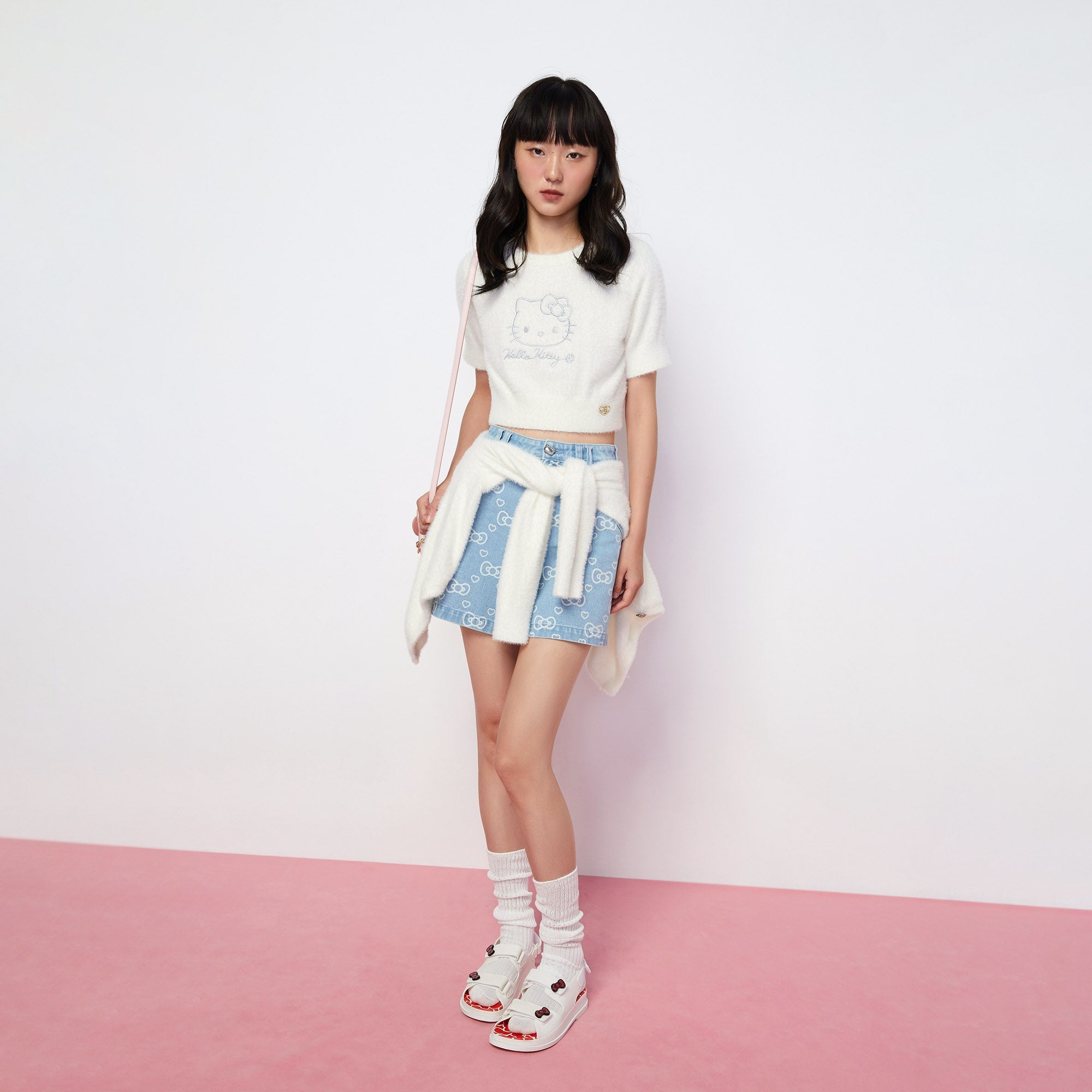 Kitty Cozy Embroidered Cropped Top White - Jelly Bunny Thailand Official Online Store