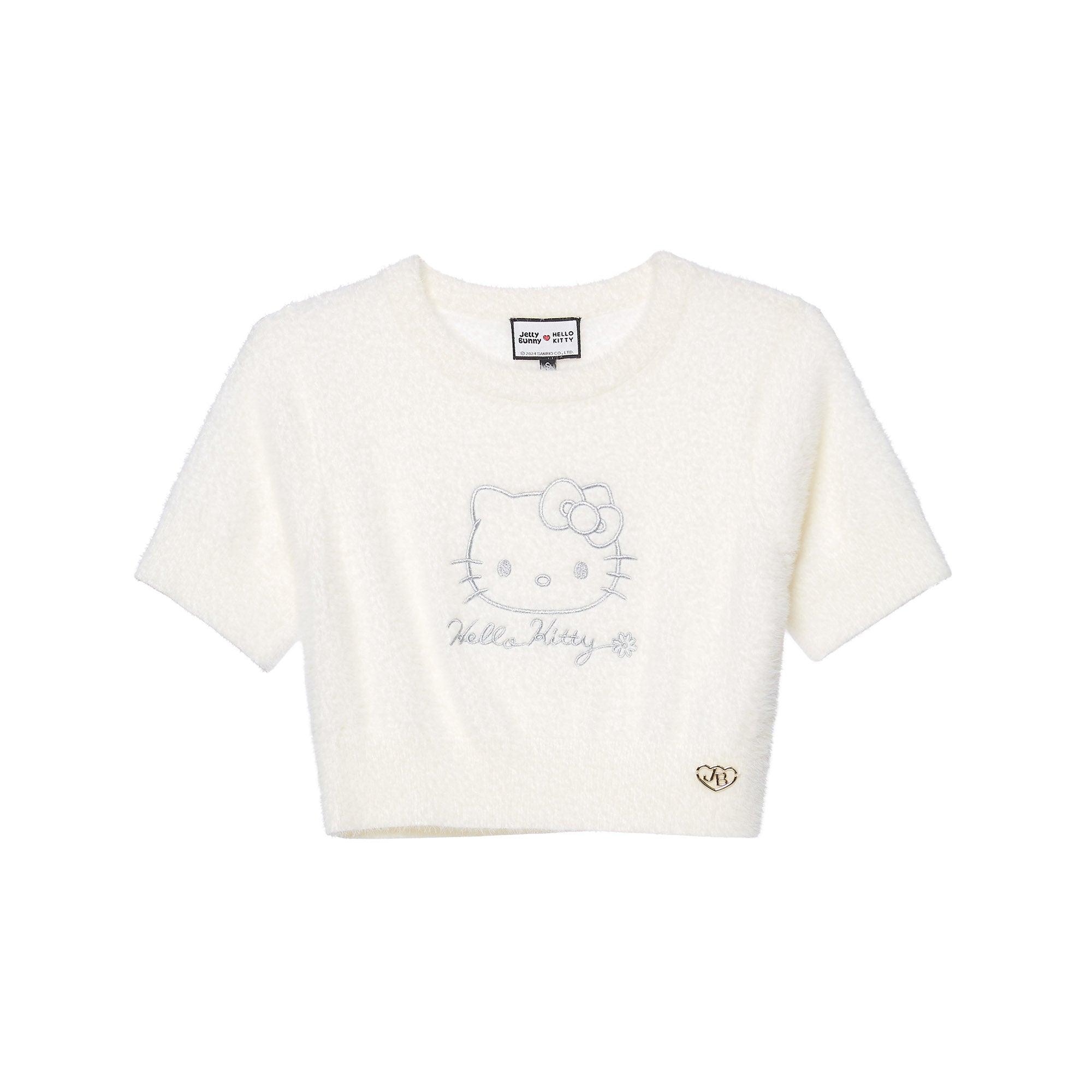 Kitty Cozy Embroidered Cropped Top White - Jelly Bunny Thailand Official Online Store