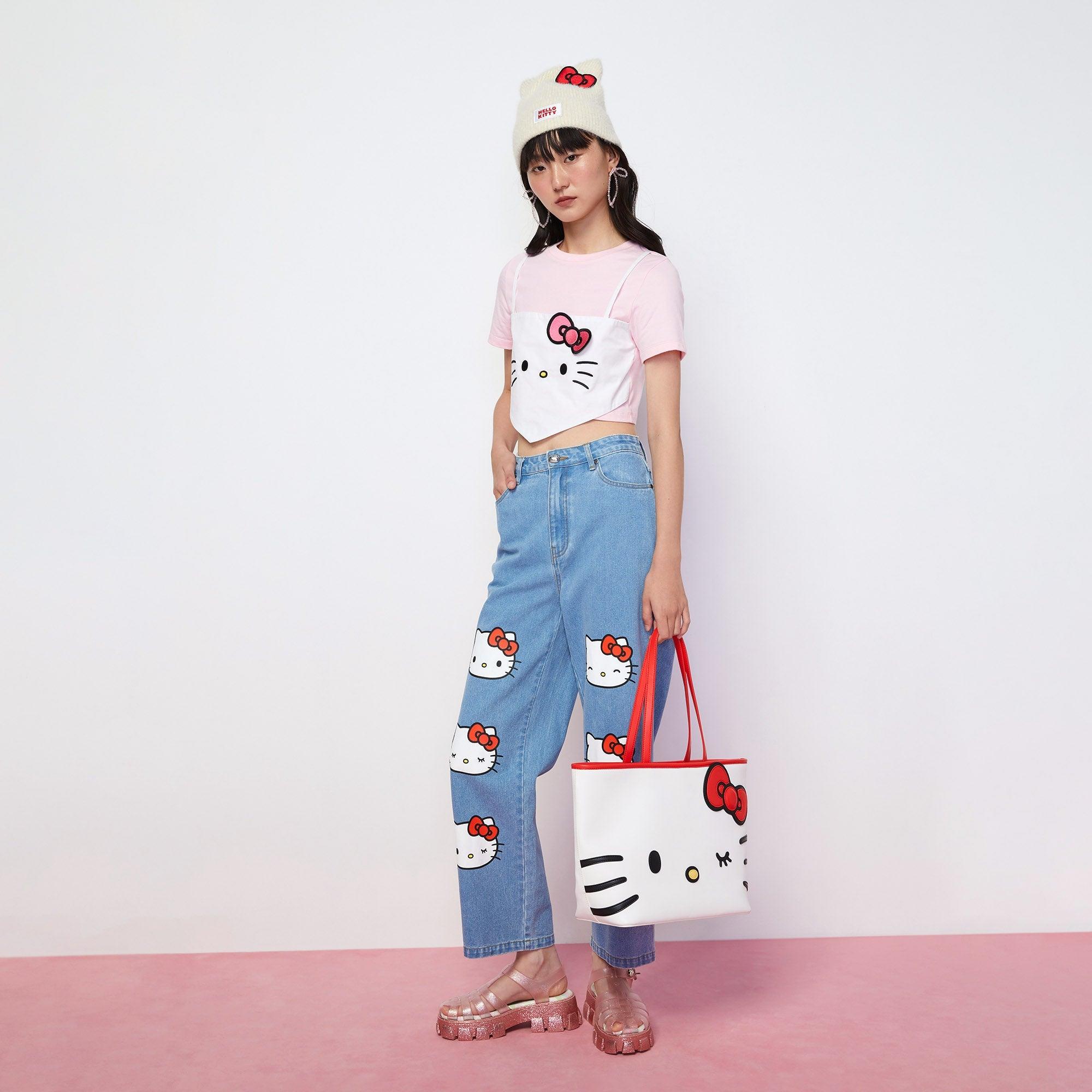 Kitty Embroidered Layered Crop Tee Multi Color - Jelly Bunny Thailand Official Online Store