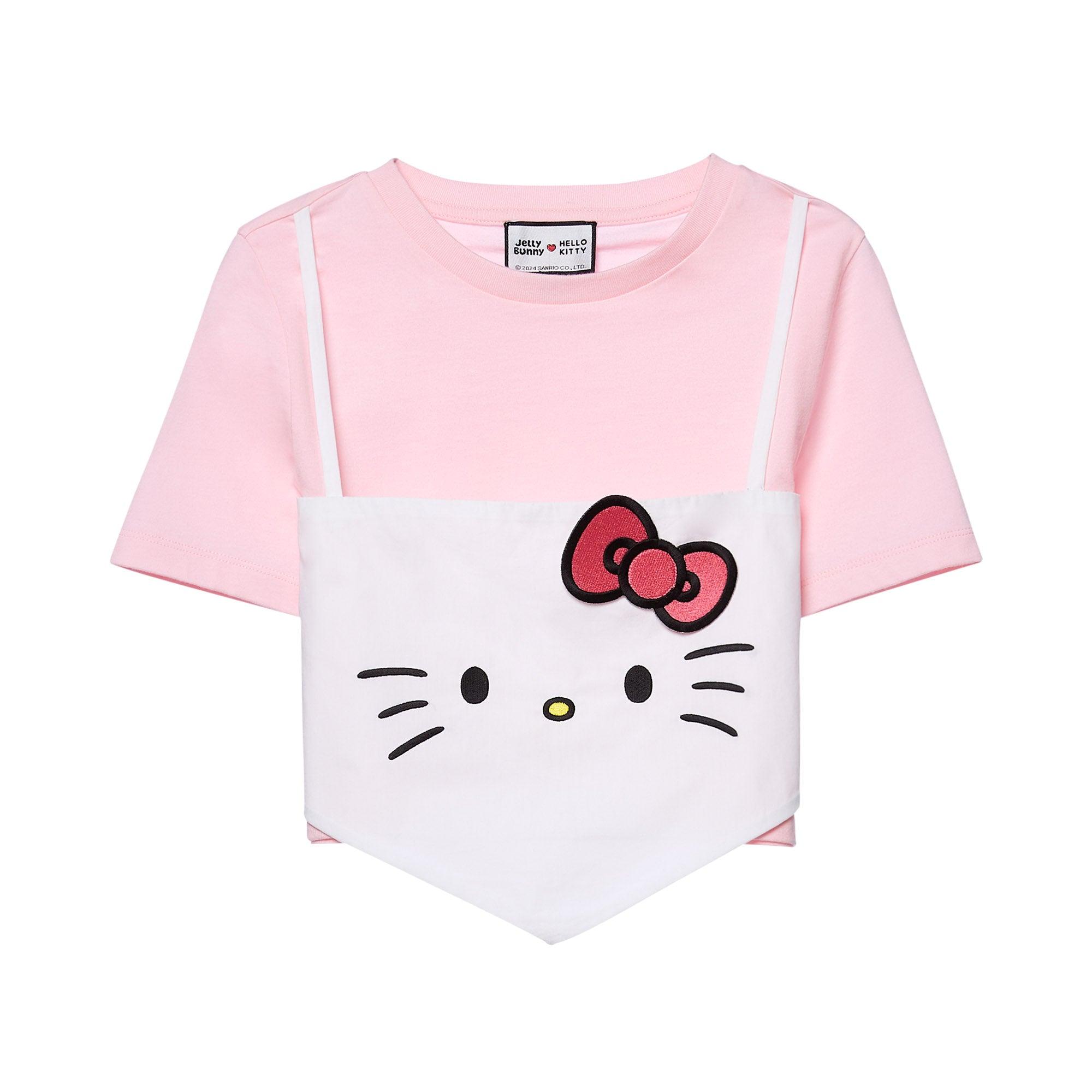 Kitty Embroidered Layered Crop Tee Multi Color - Jelly Bunny Thailand Official Online Store