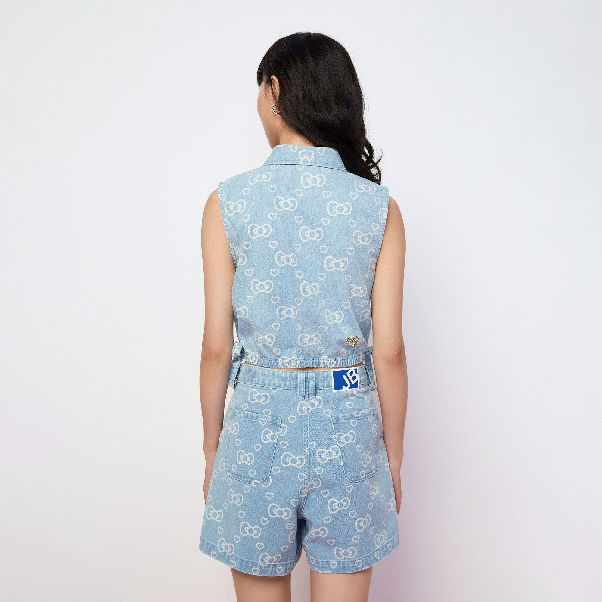 Hello Kitty Ribbon Denim Sleeveless Shirt Blue - Jelly Bunny Thailand Official Online Store