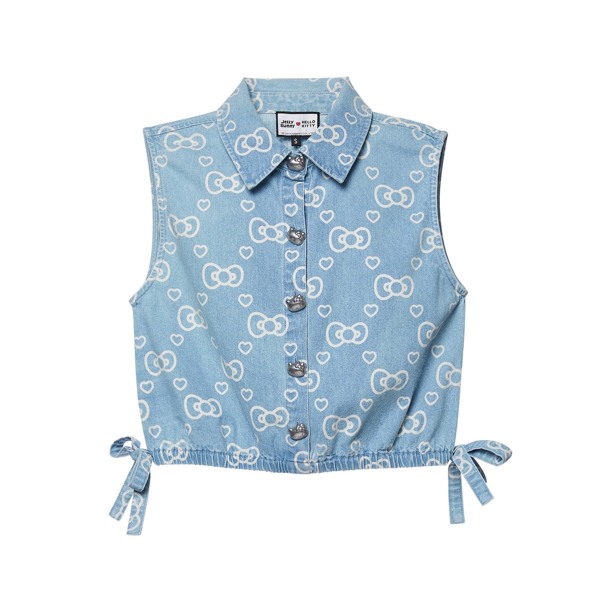 Hello Kitty Ribbon Denim Sleeveless Shirt Blue - Jelly Bunny Thailand Official Online Store