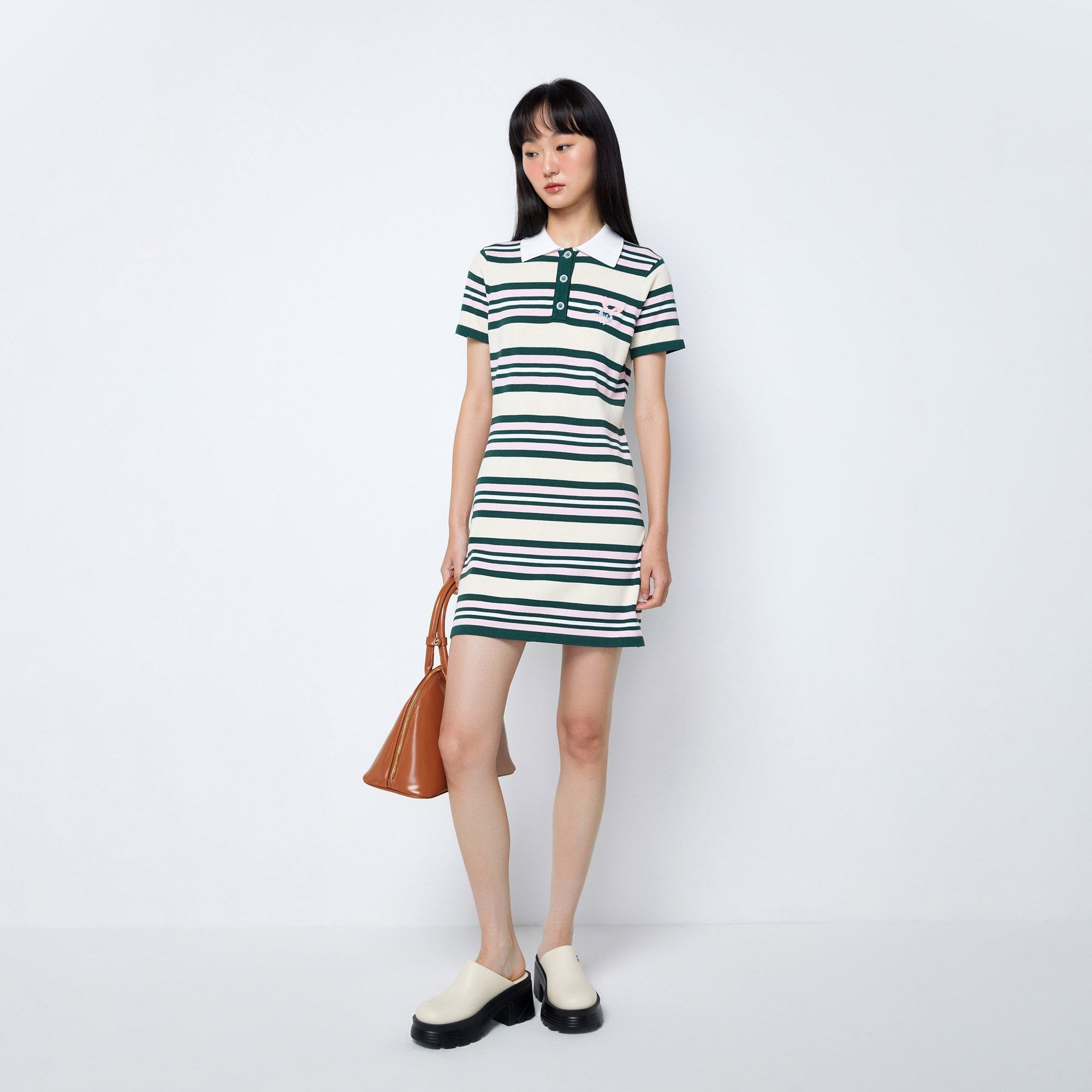 Jb Vibrant Striped Short Sleeve Mini Shirt Dress Multi Color